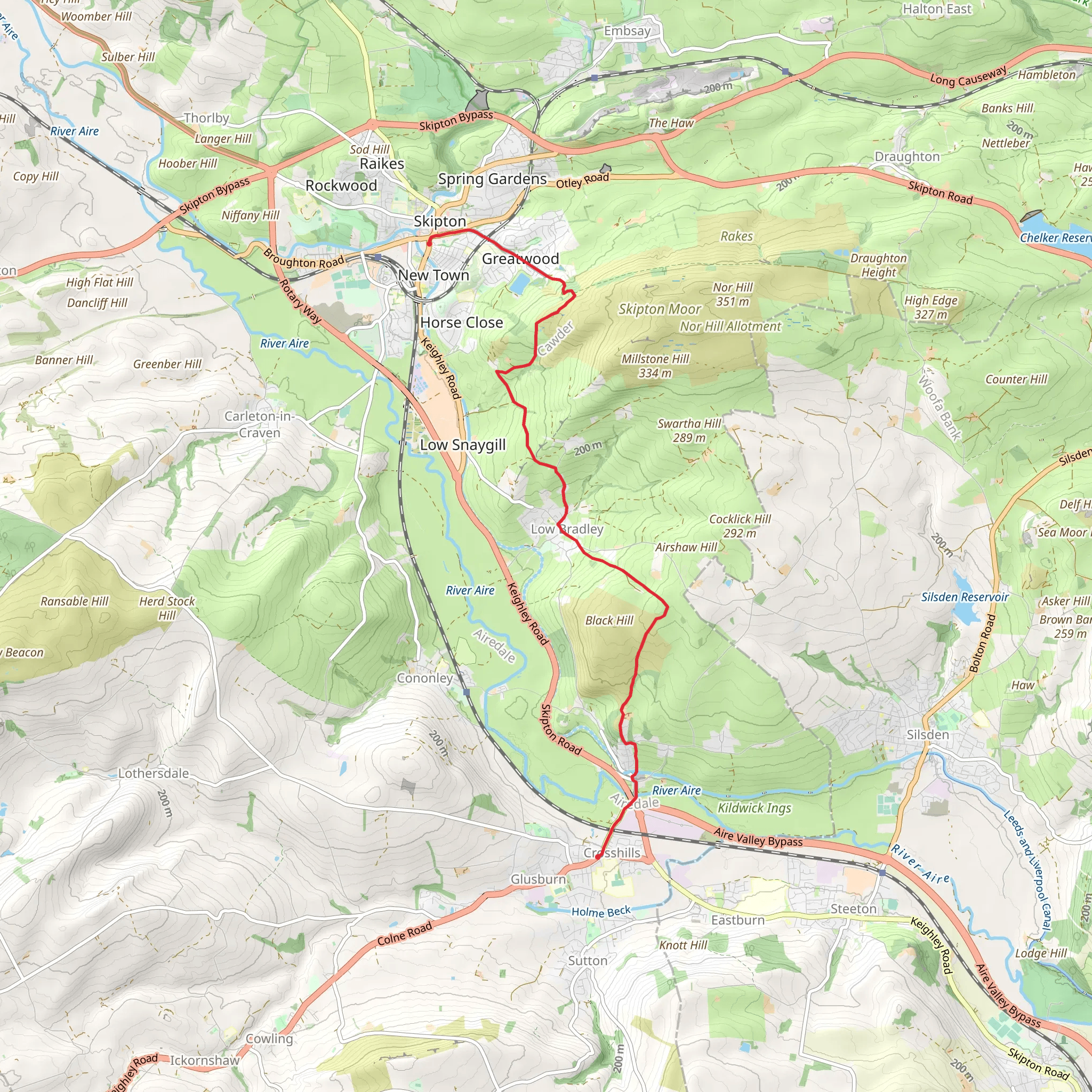 Cross Hills to Skipton via Low Bradley mobile static map