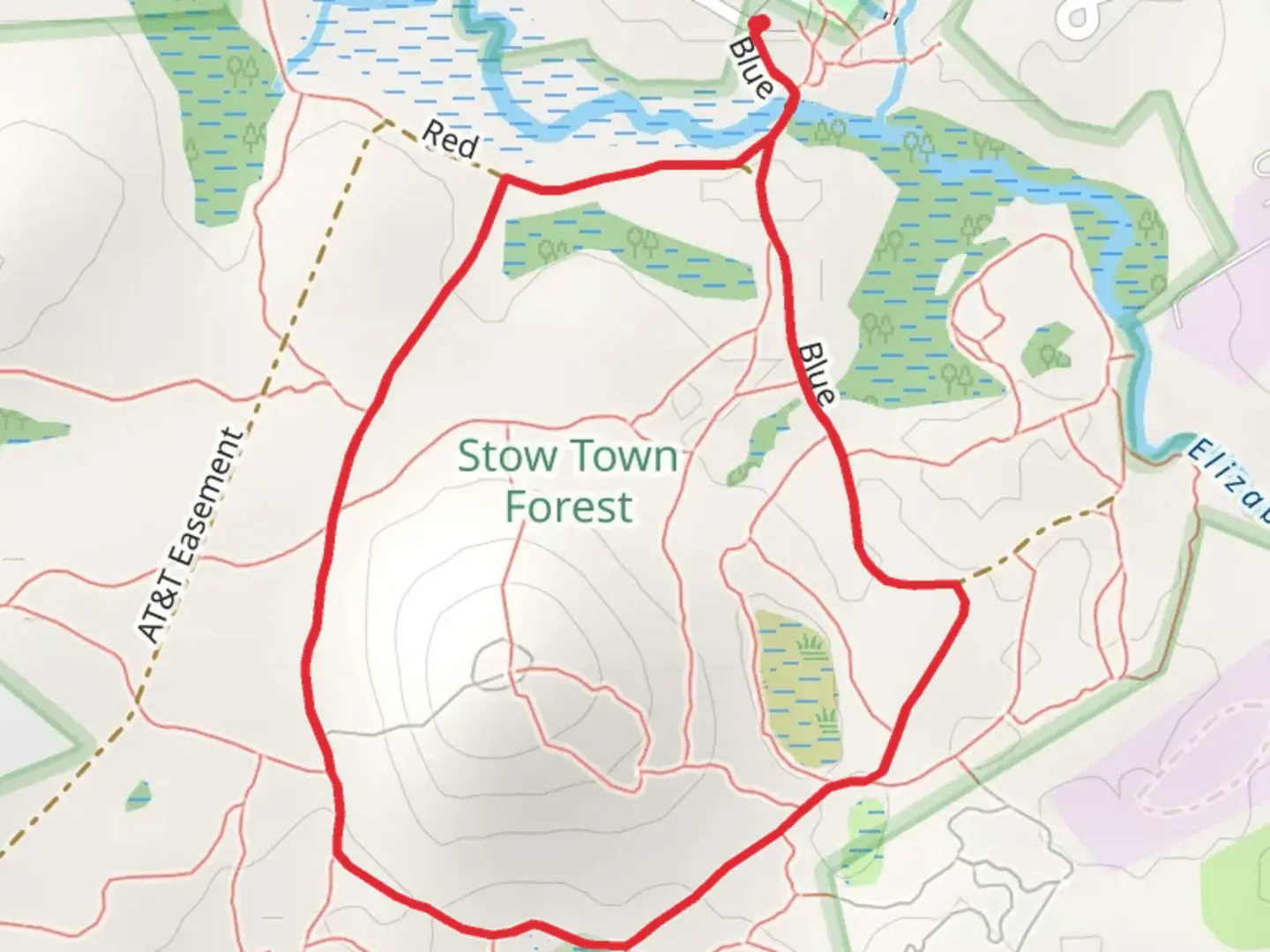 An image depicting the trail Assabet River via Blue and White Path and its surrounding area.