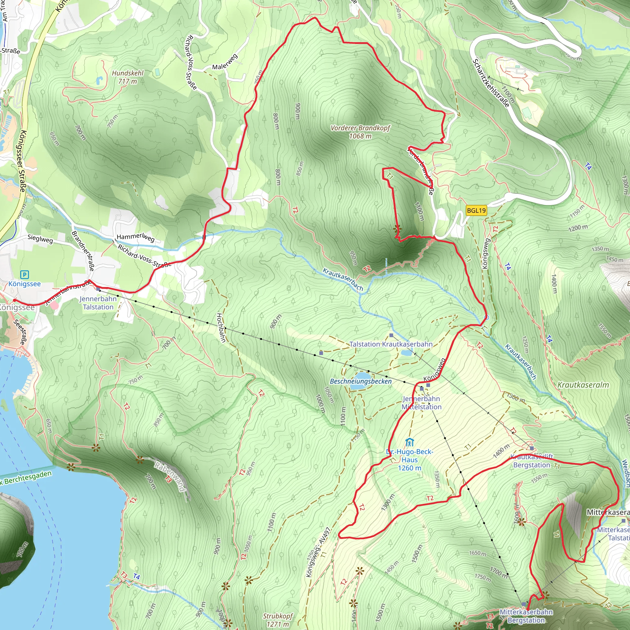 Jenneralm to Koenigssee via Hinterer Brandkopf mobile static map