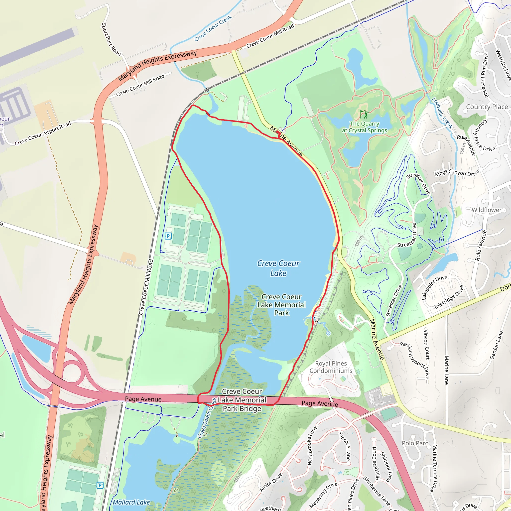 Creve Coeur Lake via Lakeview Loop Trail mobile static map