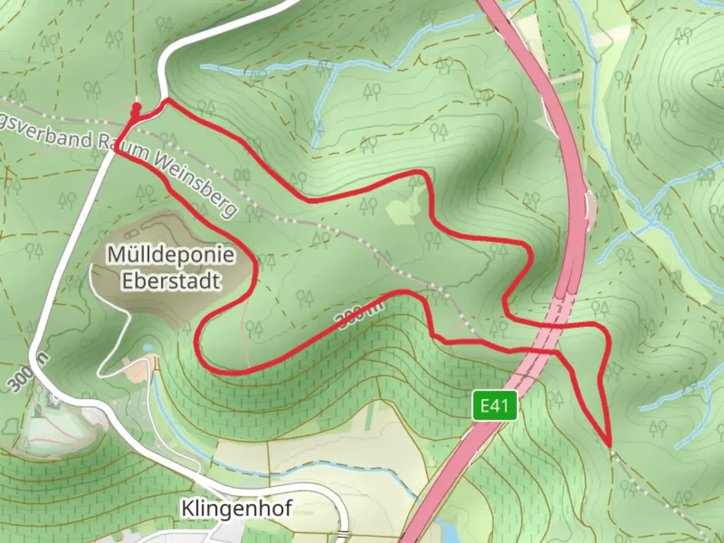 An image depicting the trail Eberstadt and Ameisenweg Loop and its surrounding area.