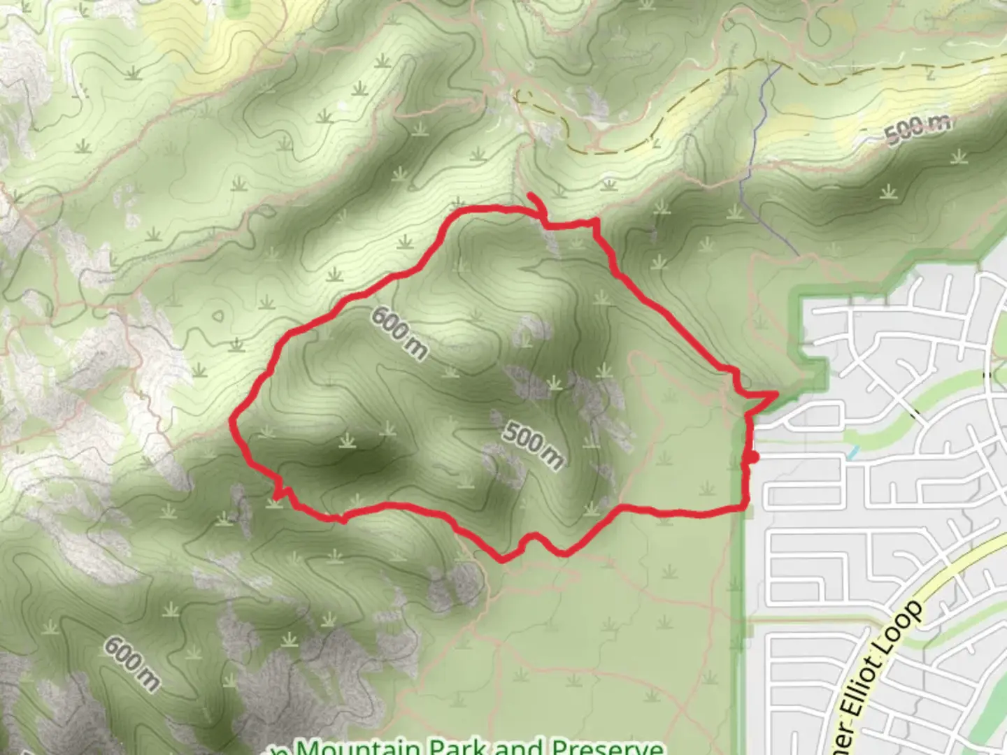 An image depicting the trail Chihuahua Ridge, Midlife Crisis and Young Man Loop Trail and its surrounding area.