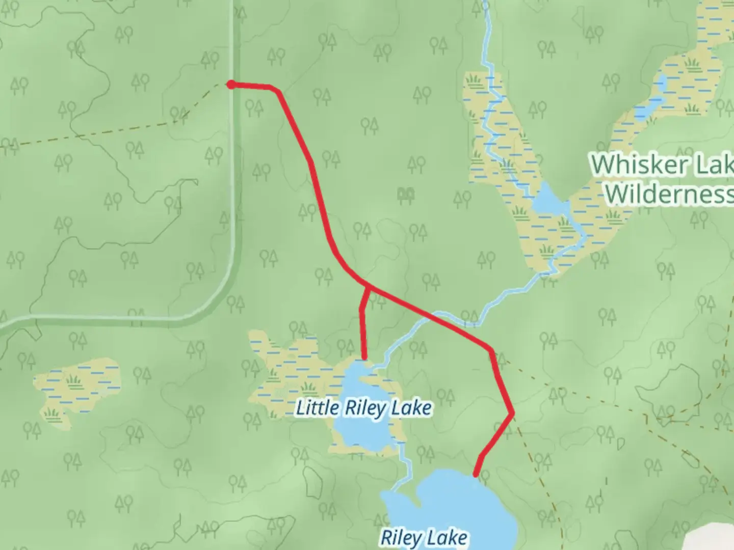 An image depicting the trail Little Riley Lake and Riley Lake and its surrounding area.