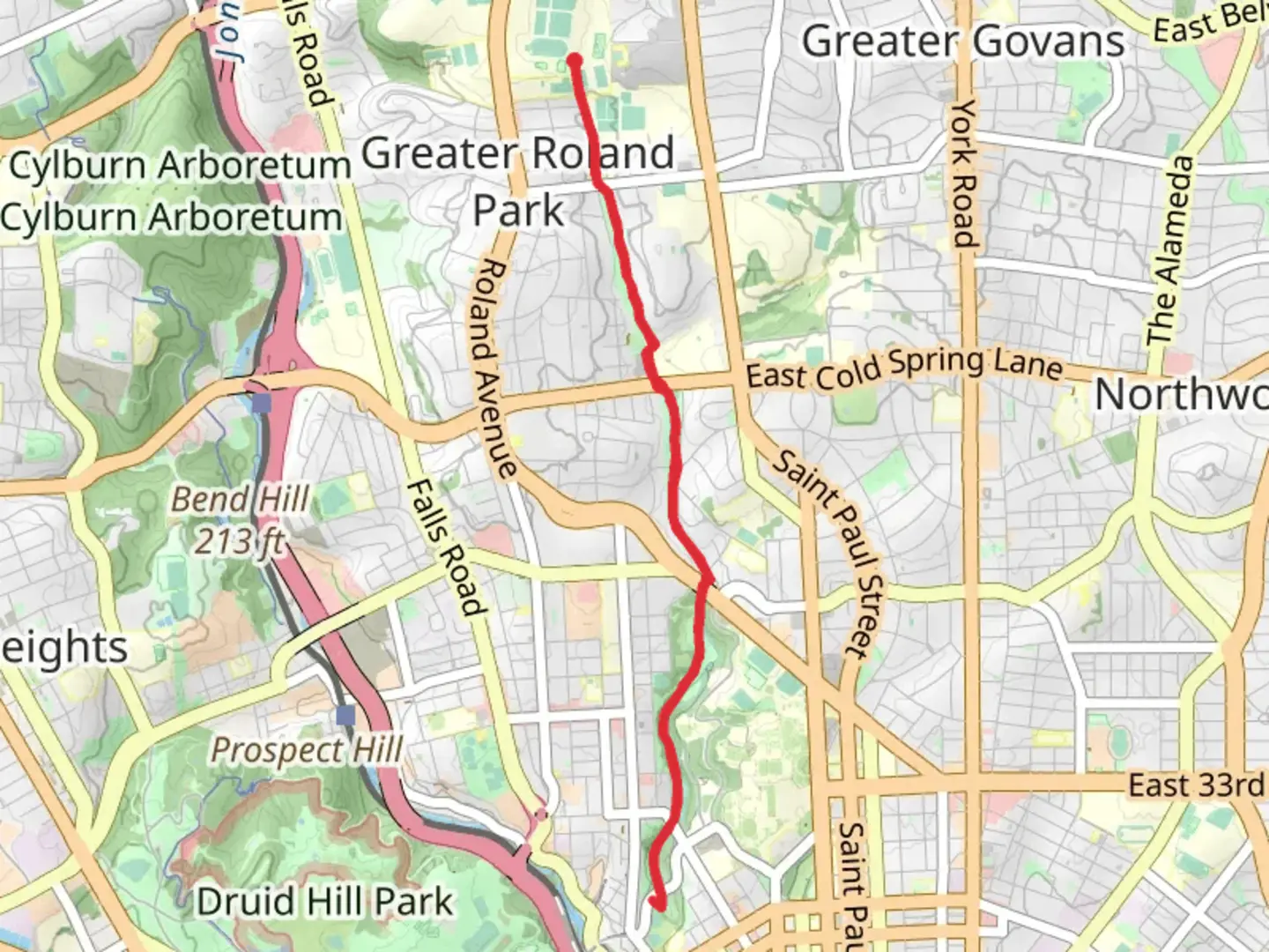 An image depicting the trail Stony Run Walking Path and its surrounding area.