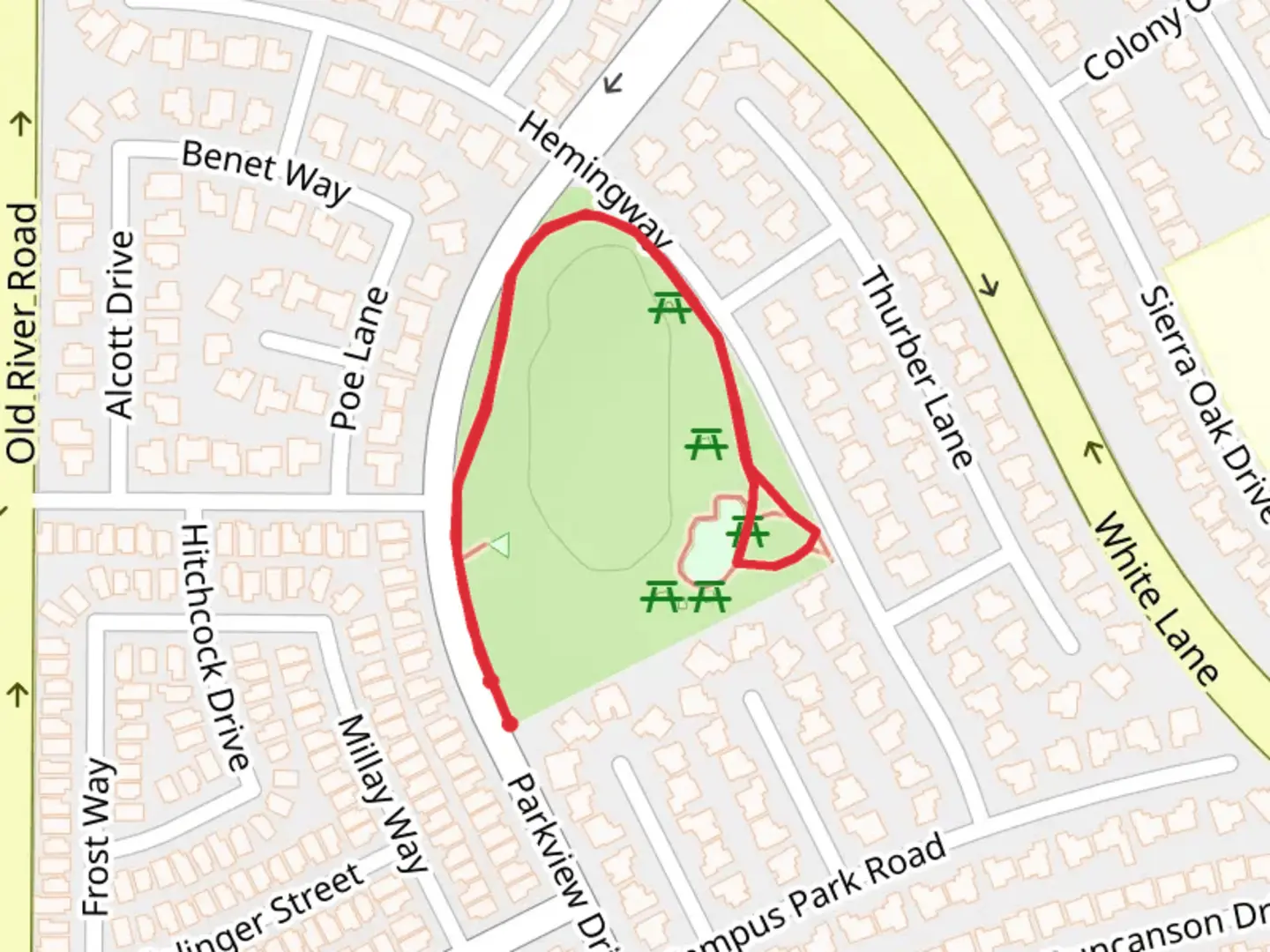 An image depicting the trail Campus Park North Walk and its surrounding area.
