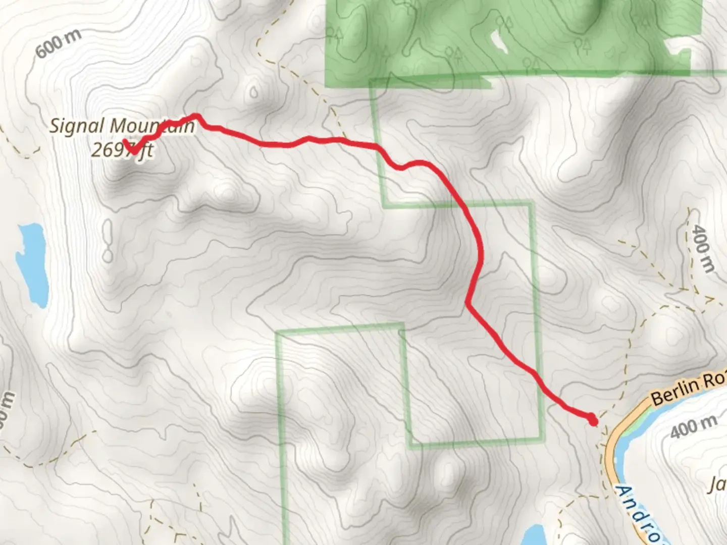 An image depicting the trail Signal Mountain from Berlin Road and its surrounding area.