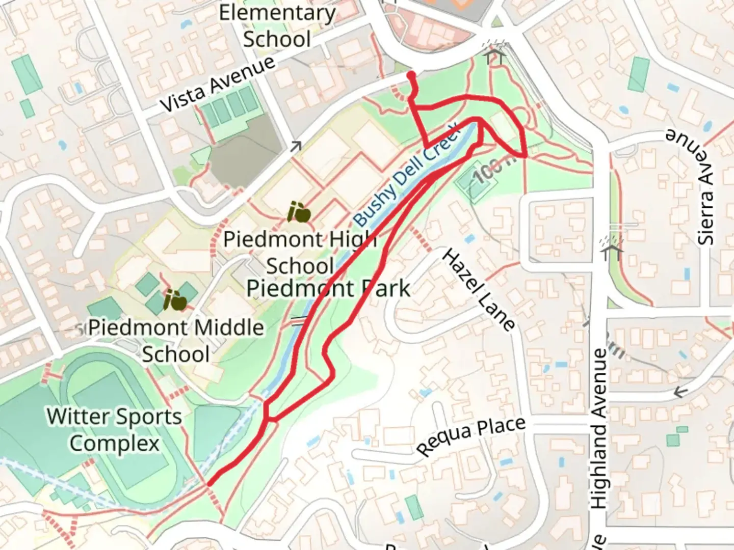 An image depicting the trail Piedmont Park Loop and its surrounding area.