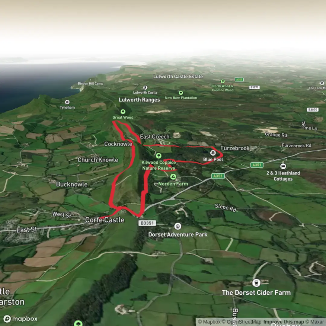 An image depicting the trail Corfe Castle - Dorset and its surrounding area.