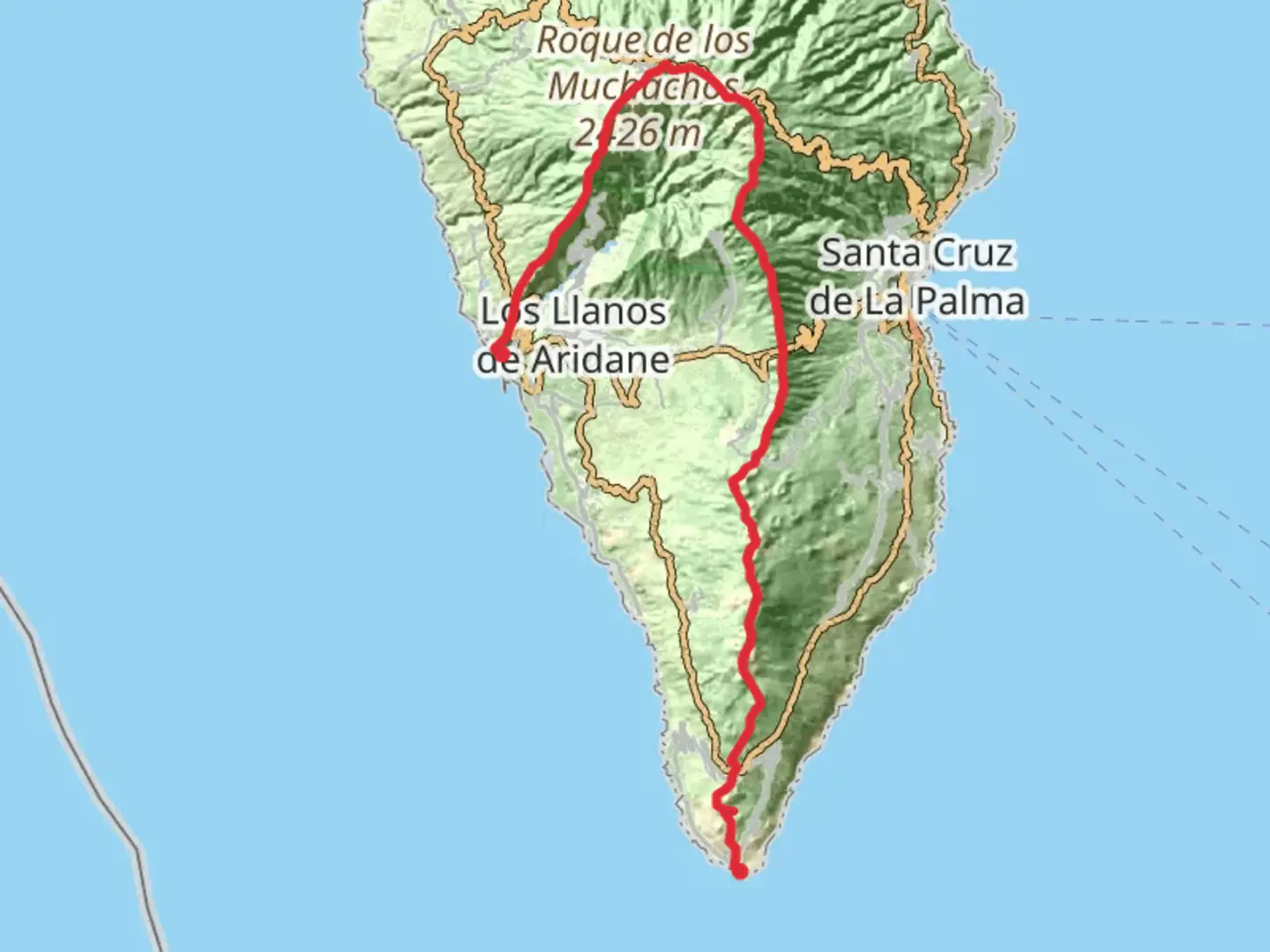 An image depicting the trail GR 131 Santa Cruz de La Palma and its surrounding area.