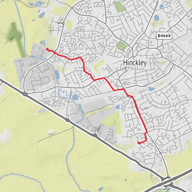 A map preview of the recording Hinckley and Bosworth Cycling.