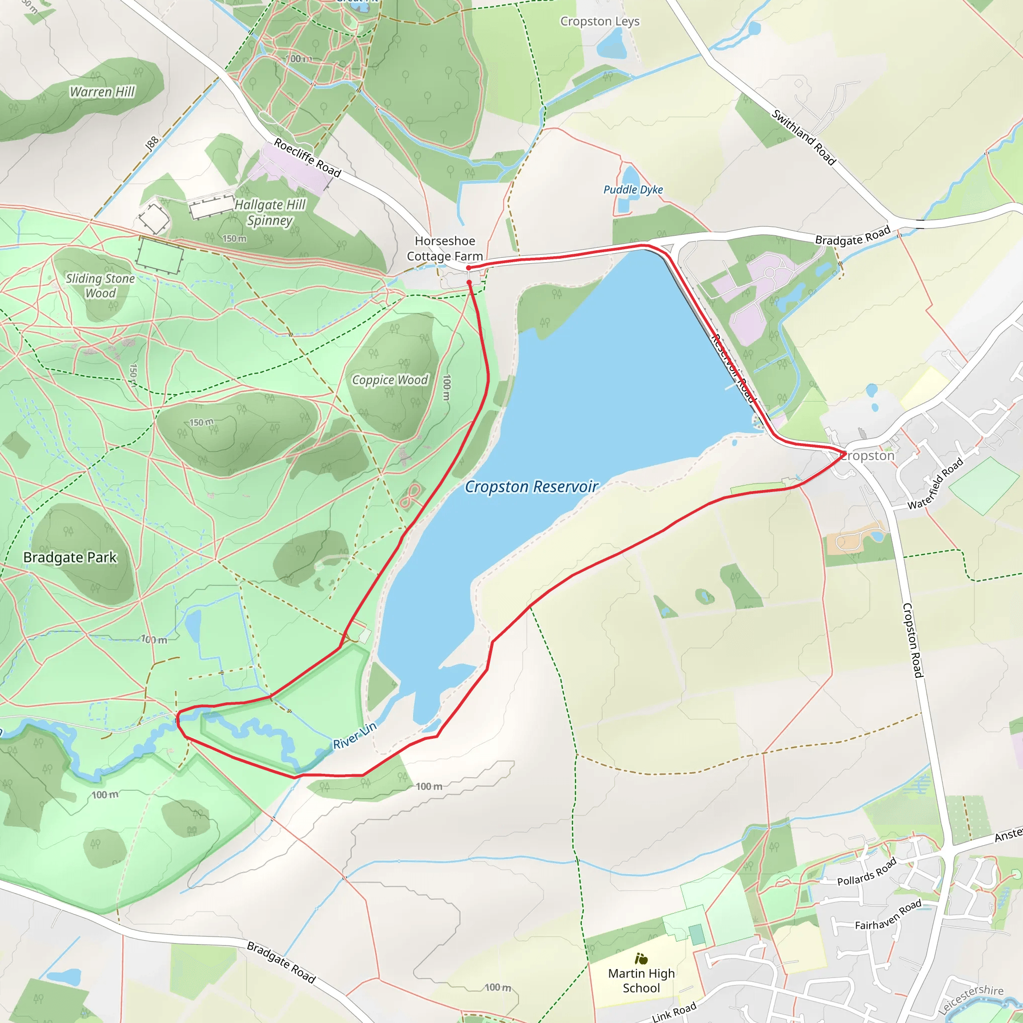 Cropston Reservoir Loop mobile static map