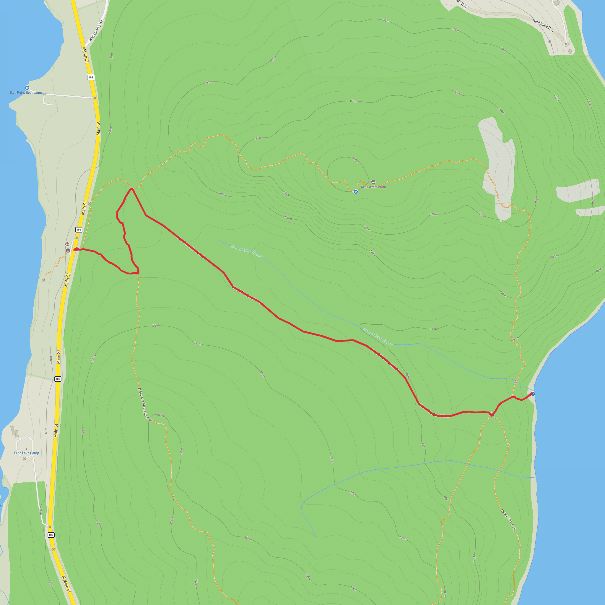 Man O War Waterfall via Man O War Brook Trail mobile static map