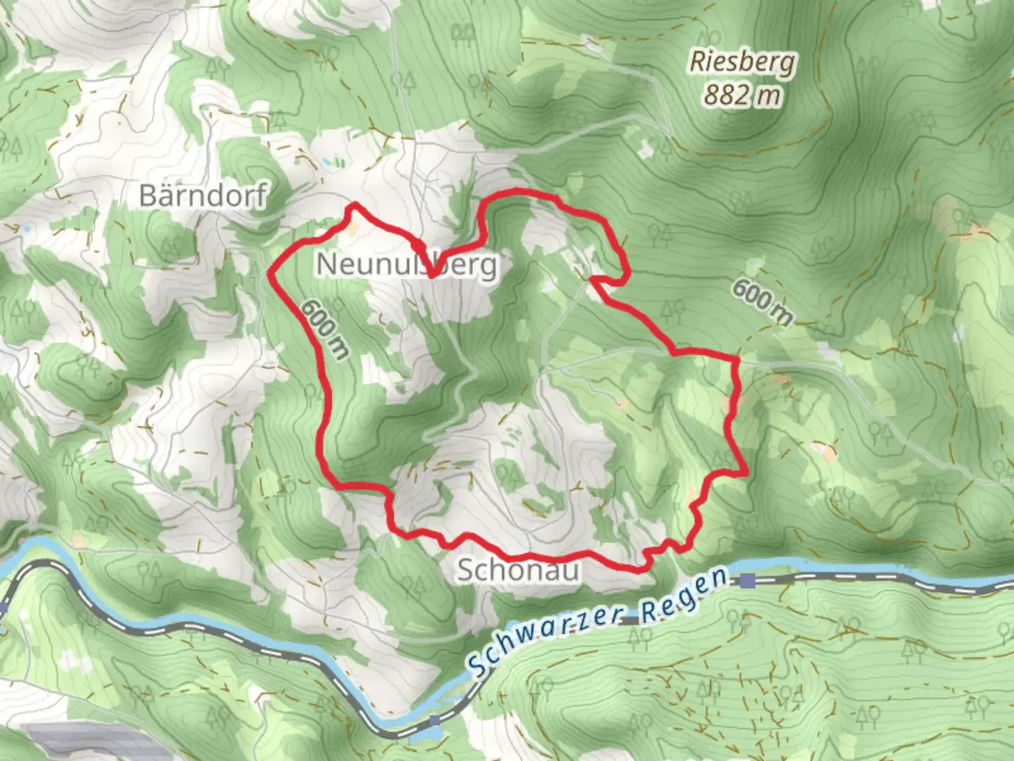 An image depicting the trail Neunußberg to Schönau Loop and its surrounding area.