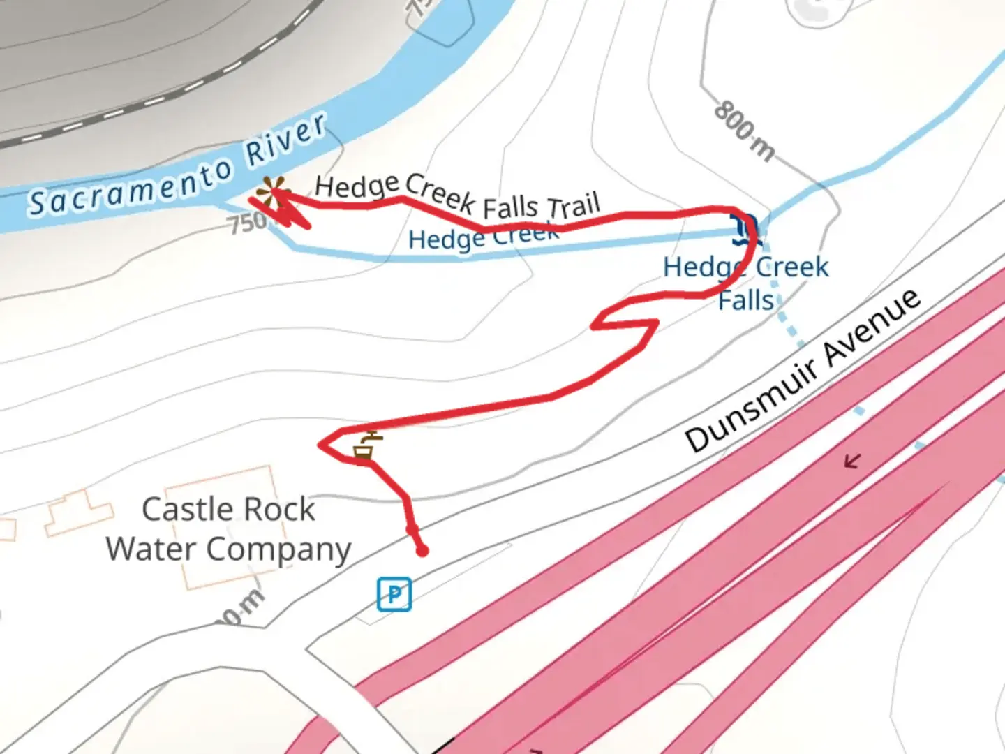 An image depicting the trail Hedge Creek Falls Trail and its surrounding area.