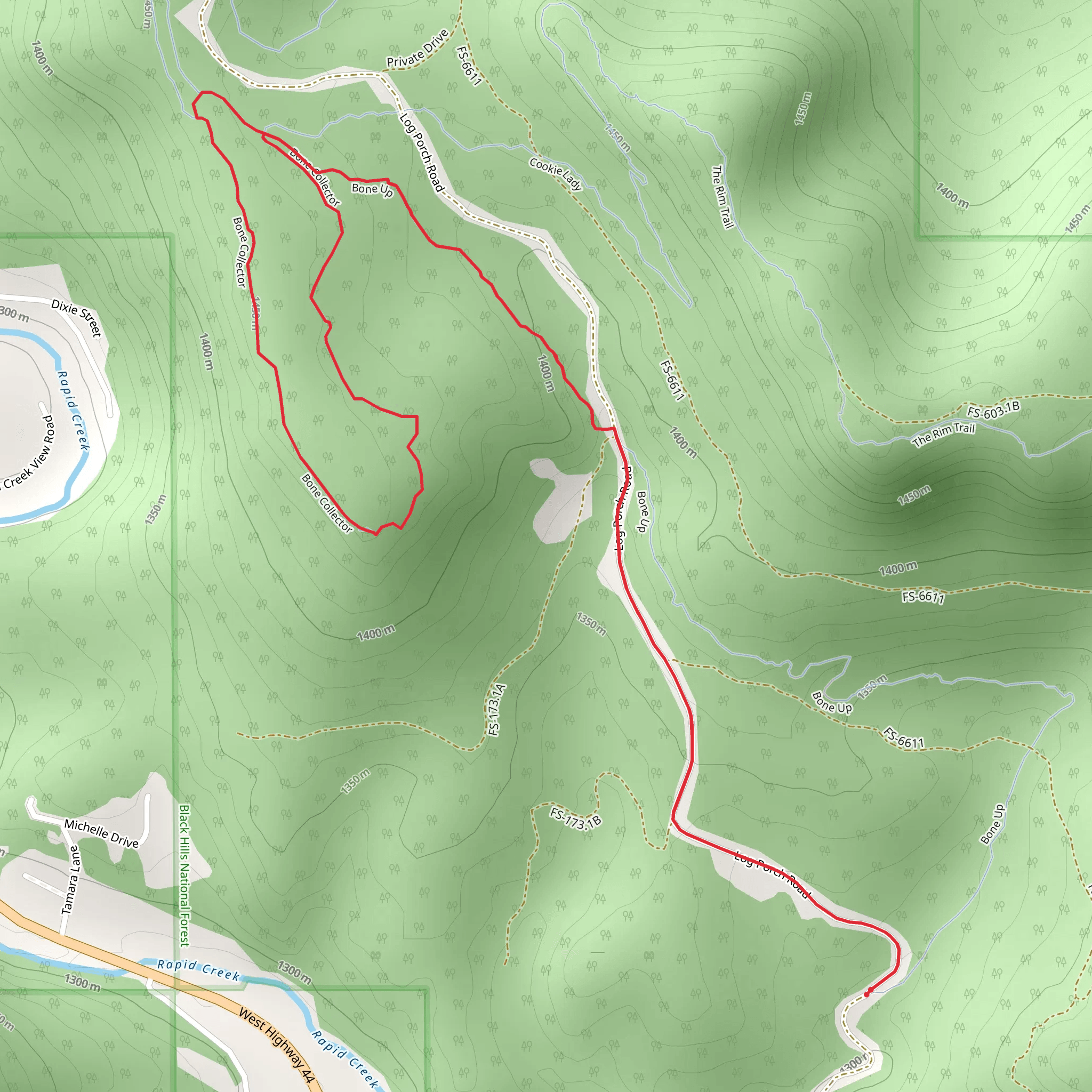 Bone Collector Loop via Log Porch Road mobile static map