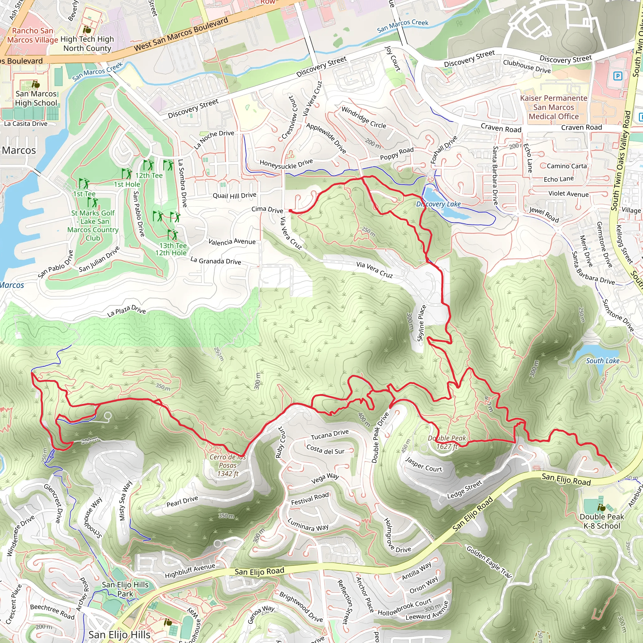 Double Peak via Cerro De Las Posas Ridgeline Trail mobile static map