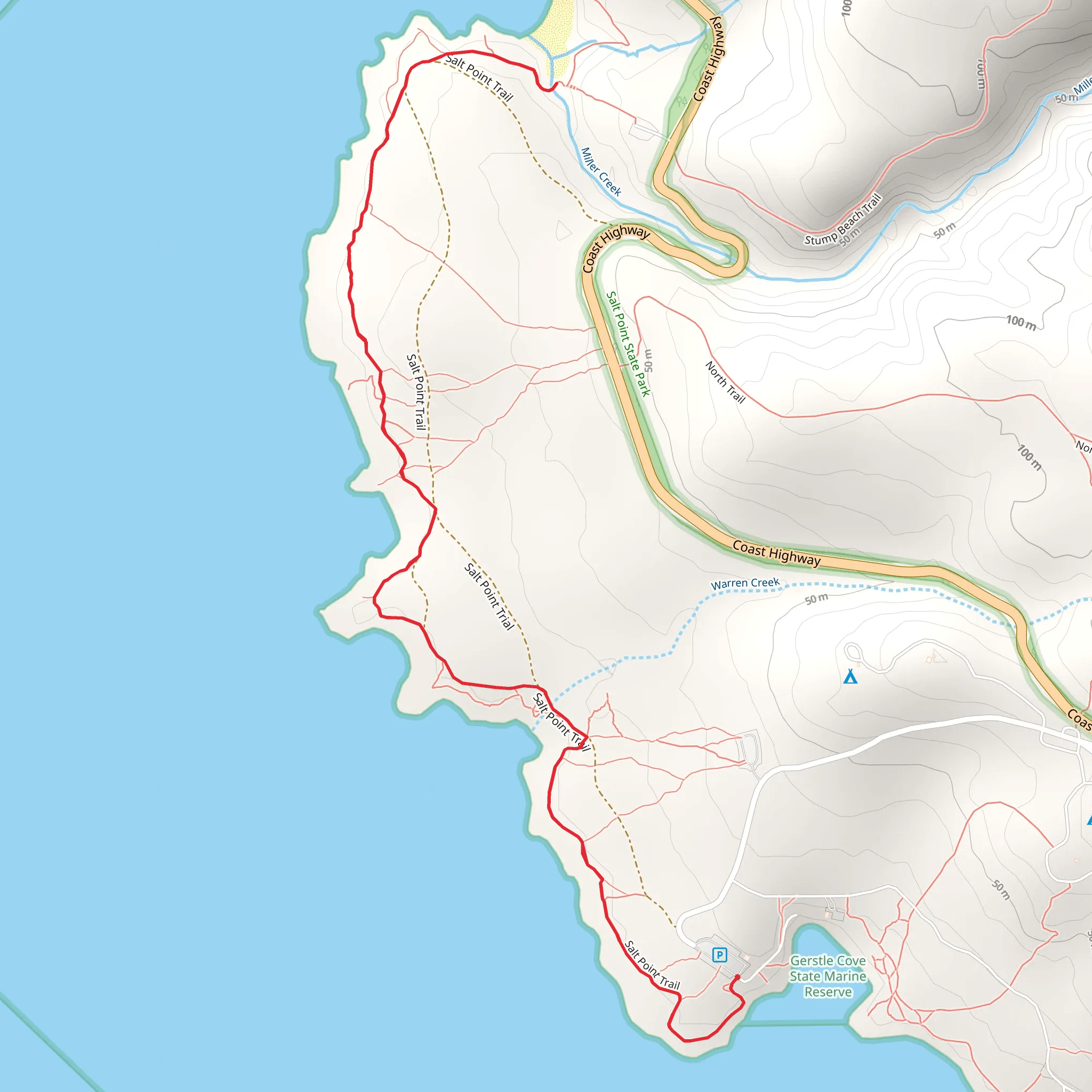Stump Beach Cove via Salt Point Trail mobile static map