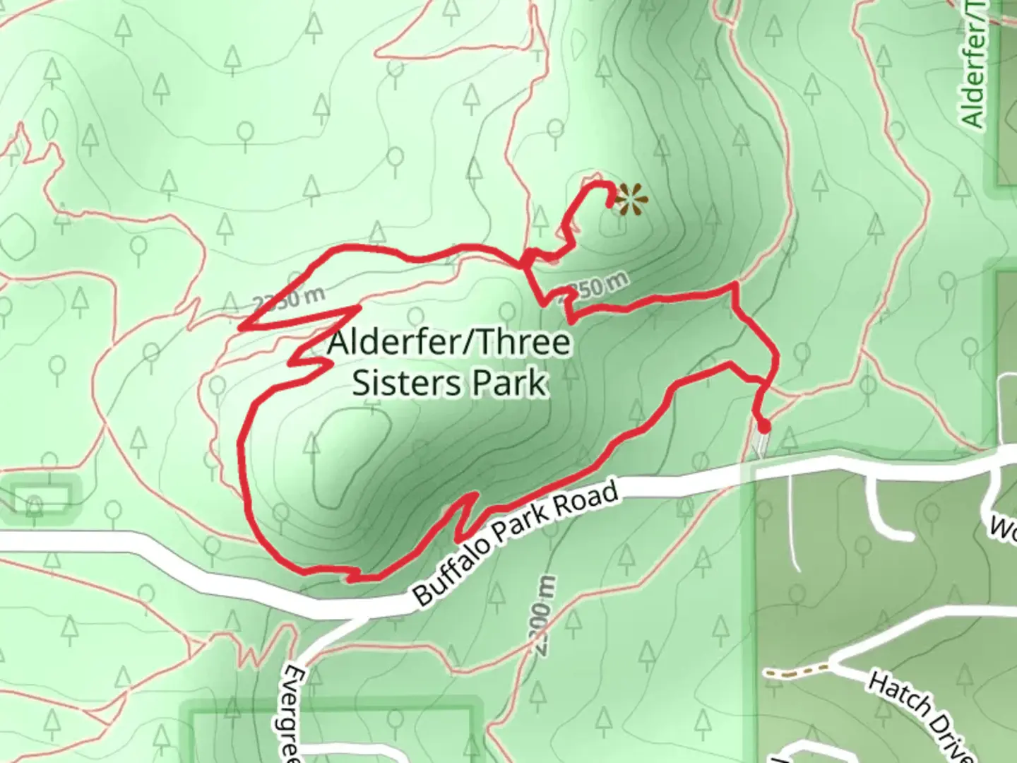 An image depicting the trail Pondrosa Trail and Brothers and Sisters Loop Trail and its surrounding area.