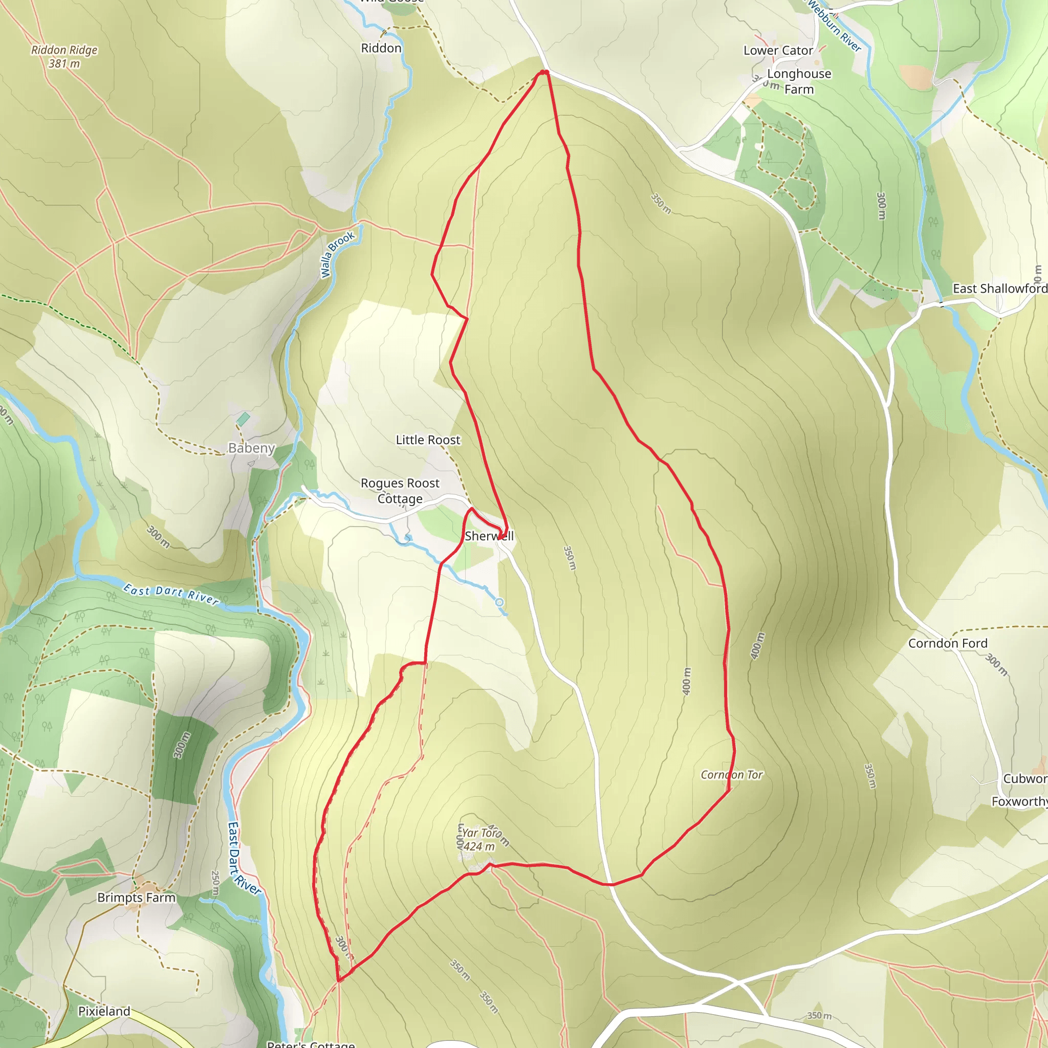 Corndon Tor and Yar Tor Circular mobile static map
