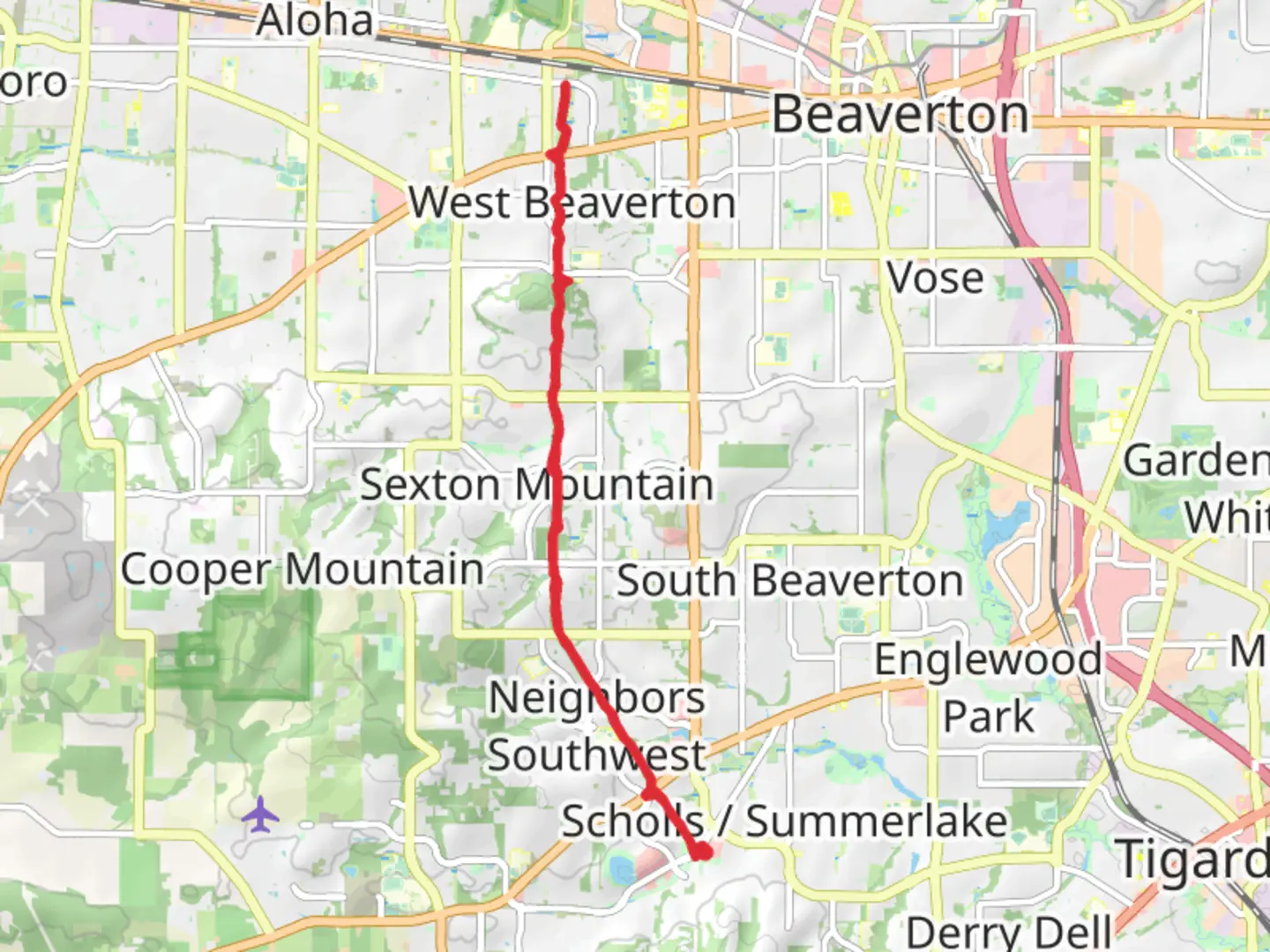 An image depicting the trail Westside Trail to Southwest Blanton Street and its surrounding area.