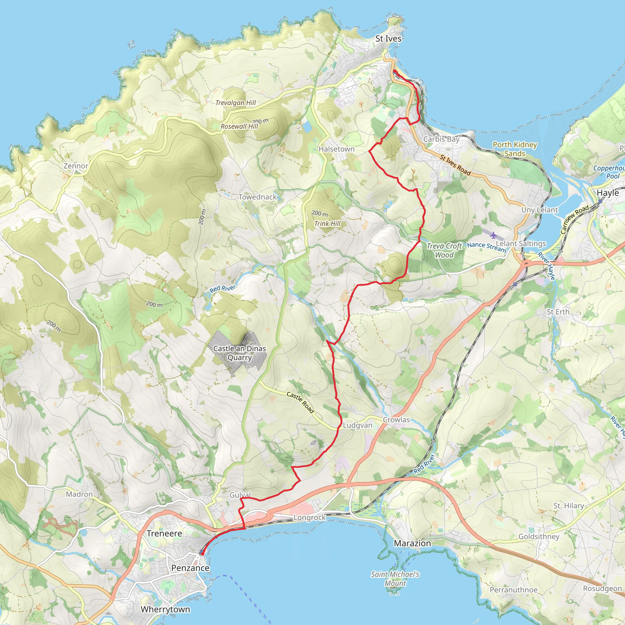 Penzance to St Ives Walk mobile static map