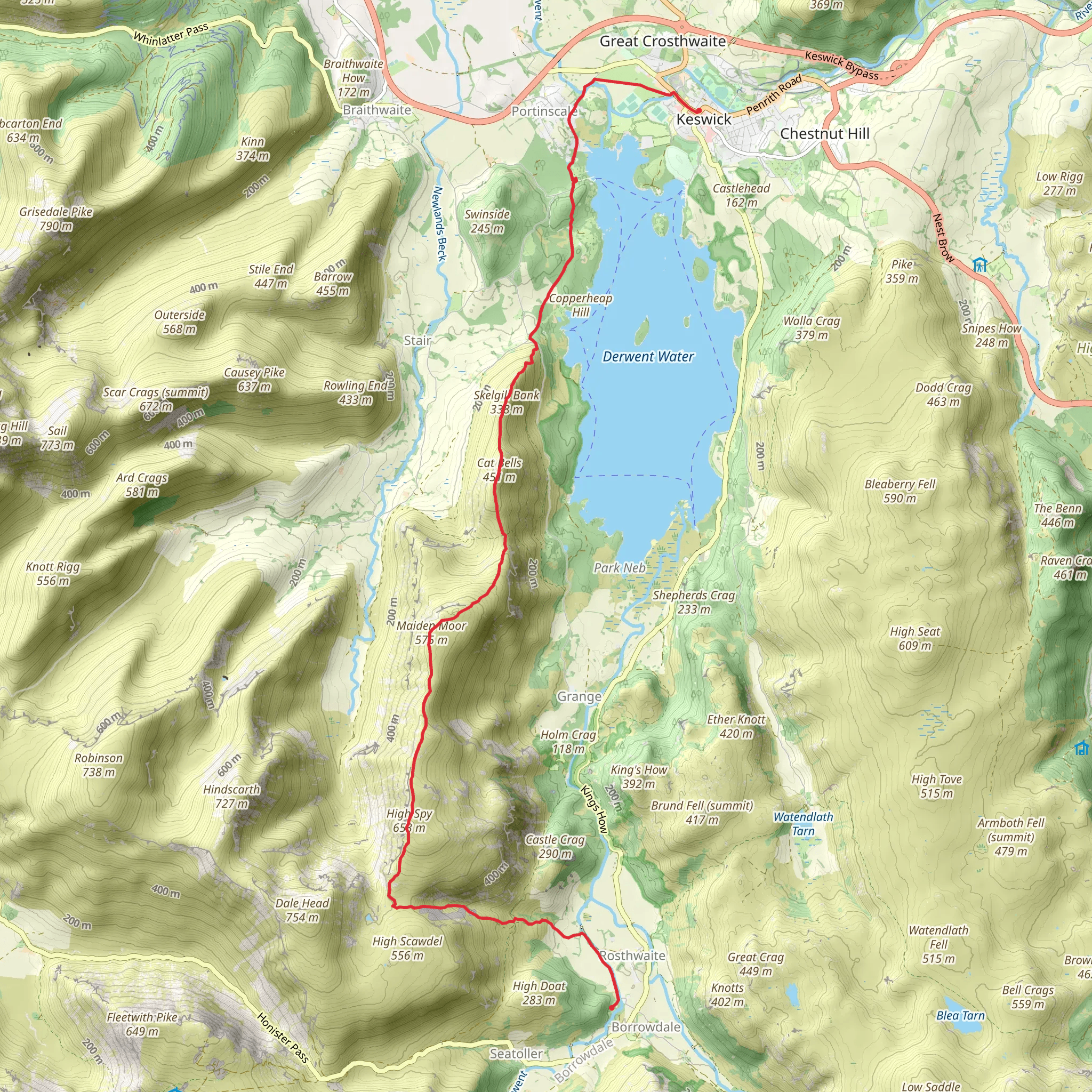 Borrowdale YHA, High Spy, Maiden Moor and Catbells mobile static map