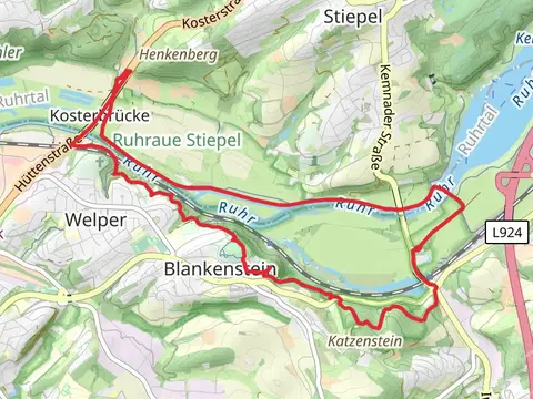 Ruhr, Burg Blankenstein and Turm der Burg Blankenstein via Pilgerweg