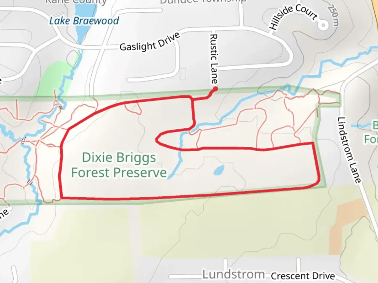 An image depicting the trail Red and Blue Loop Trail and its surrounding area.