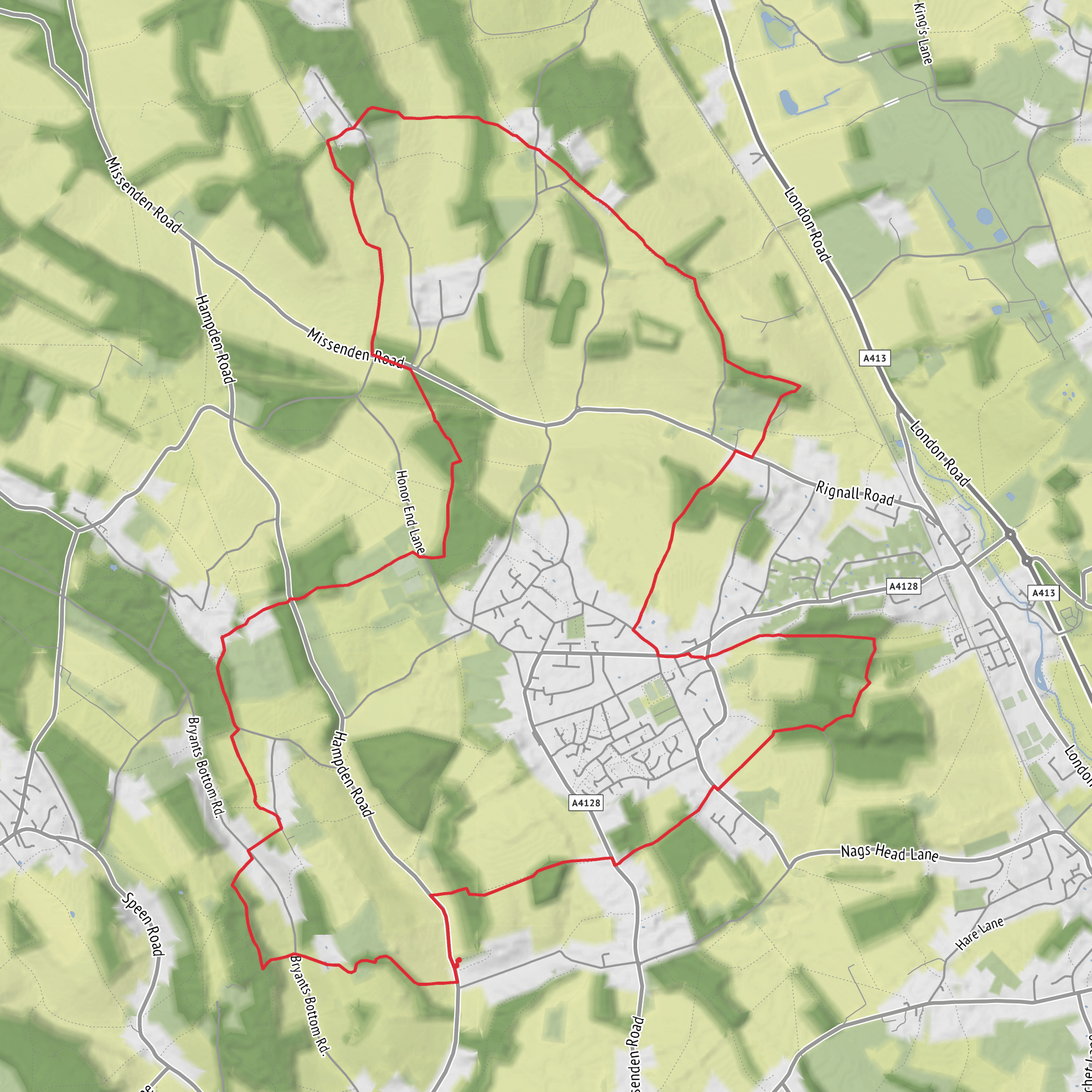 Hughendon via Little Hampden and Atkins Wood mobile static map