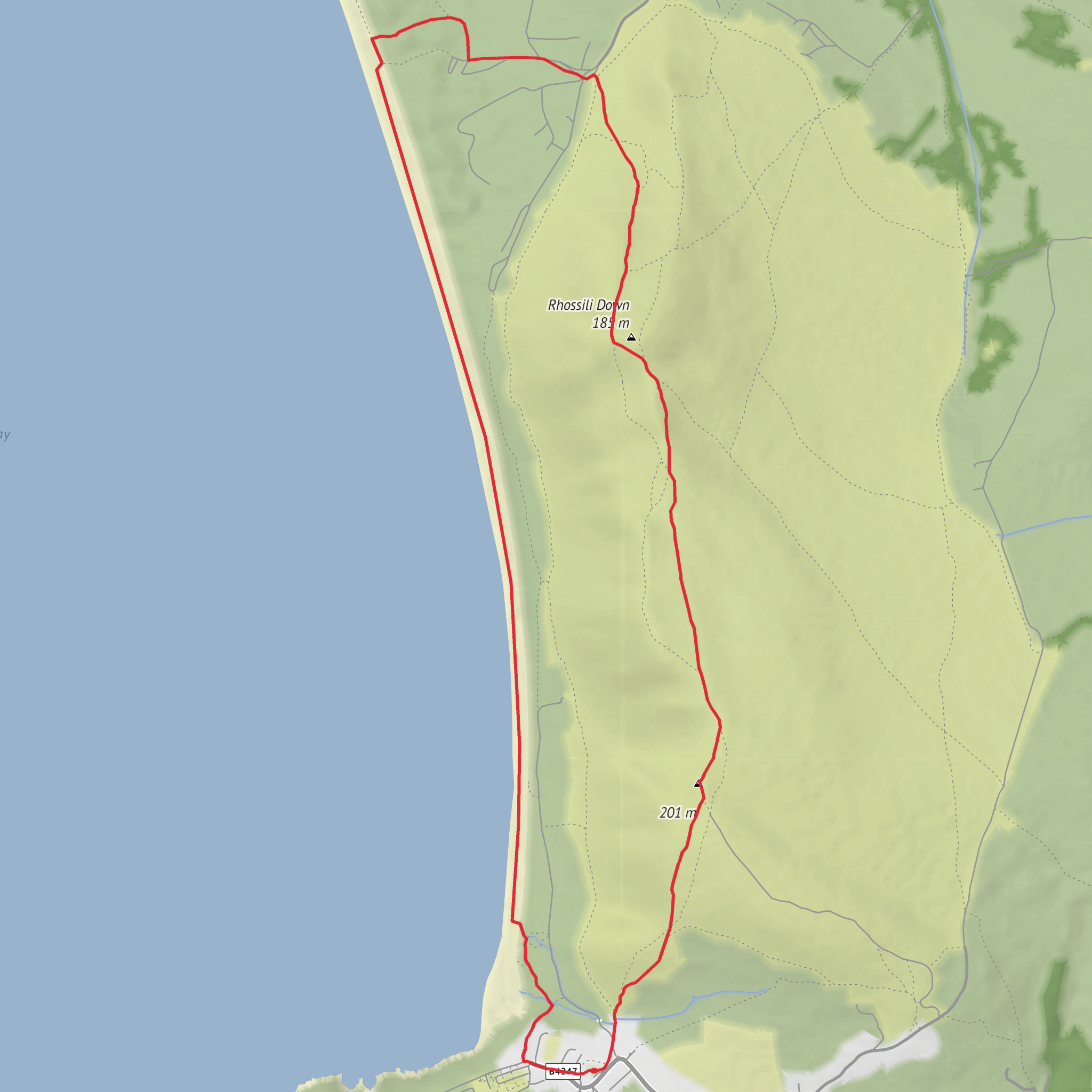 Rhossili Down, Sweyne's Howes and Rhossili Bay Loop mobile static map