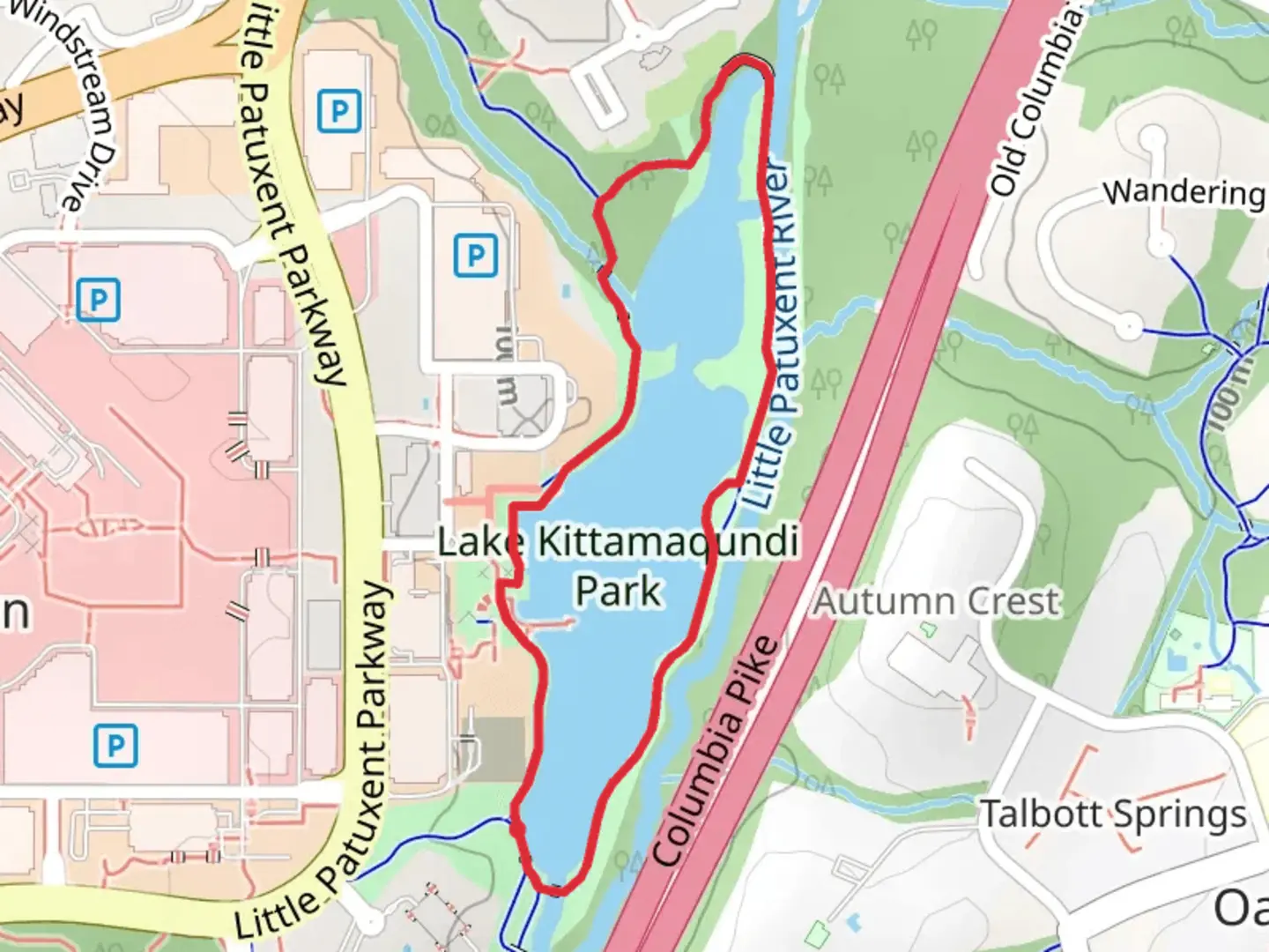 An image depicting the trail Lake Kittamaqundi Loop and its surrounding area.