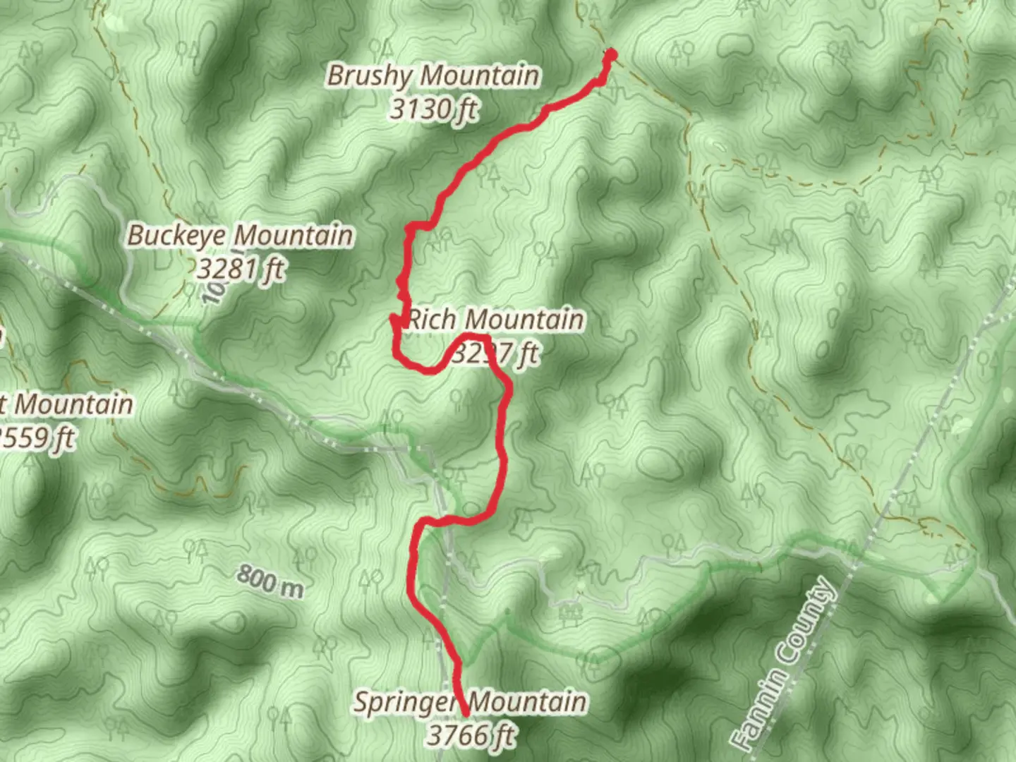 An image depicting the trail Springer Mountain via Appalachian Trail and its surrounding area.