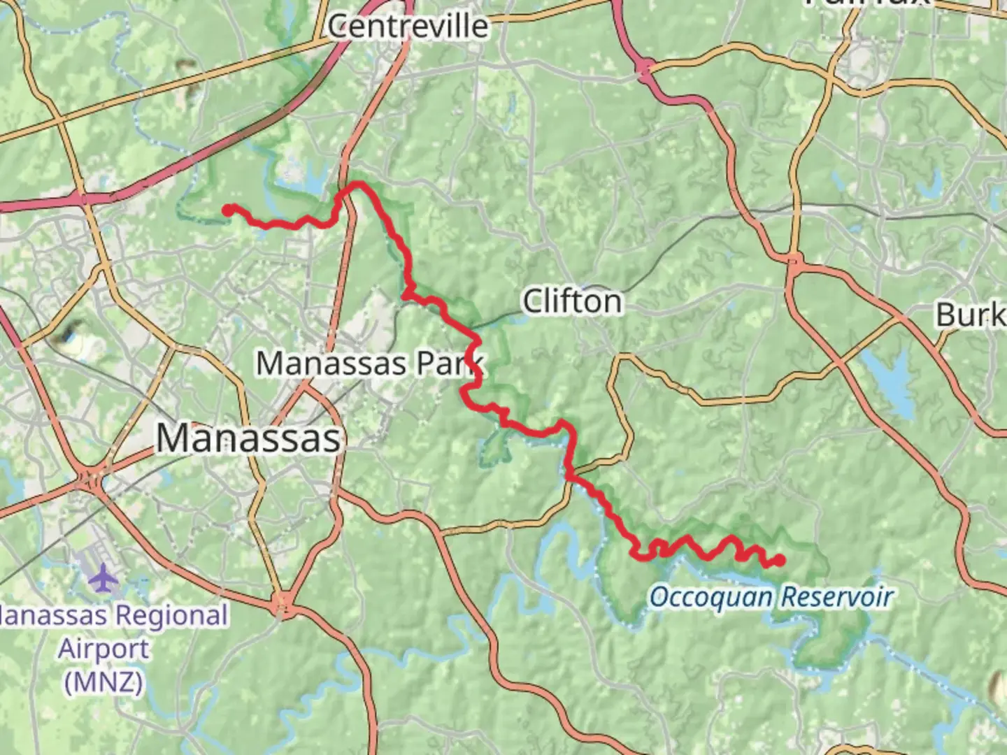 An image depicting the trail Bull Run - Occoquan Trail - Alternative and its surrounding area.