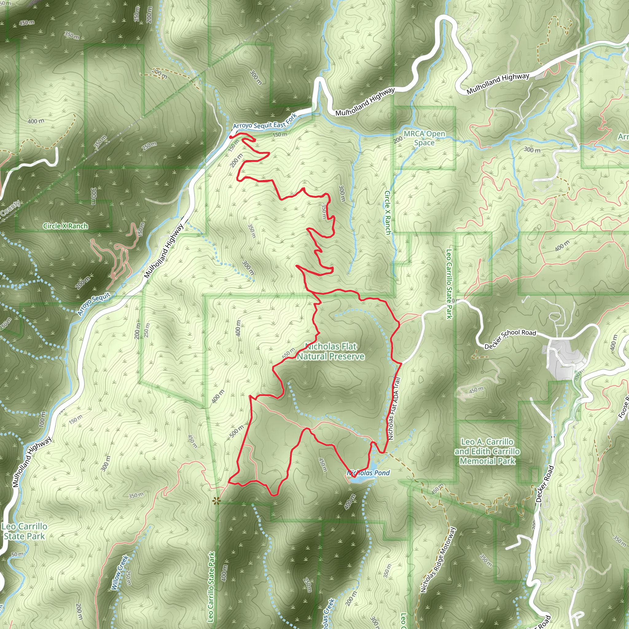Nicholas Pond via Malibu Springs Trail mobile static map