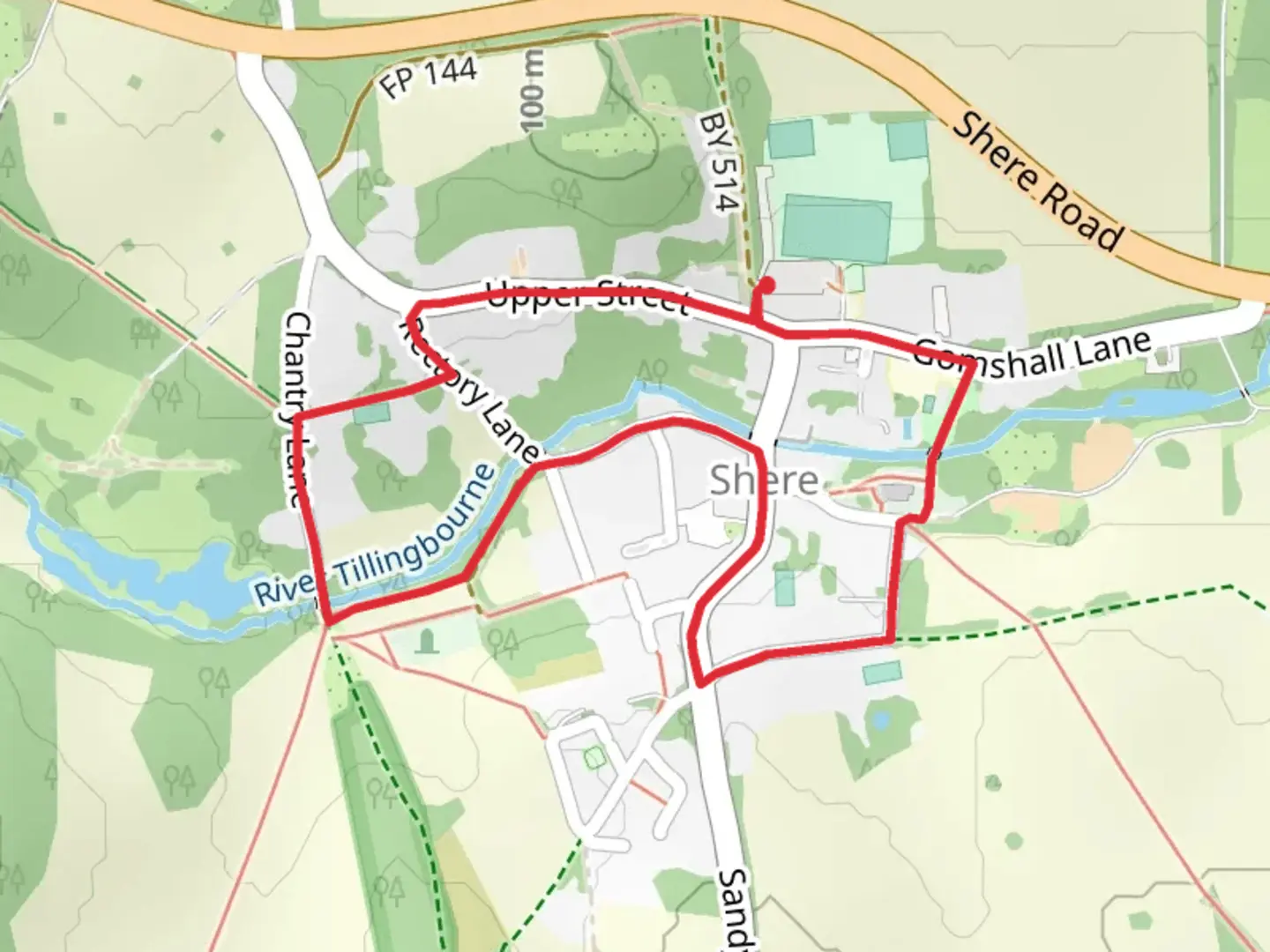 An image depicting the trail River Tillingbourne via The Fox Way and its surrounding area.