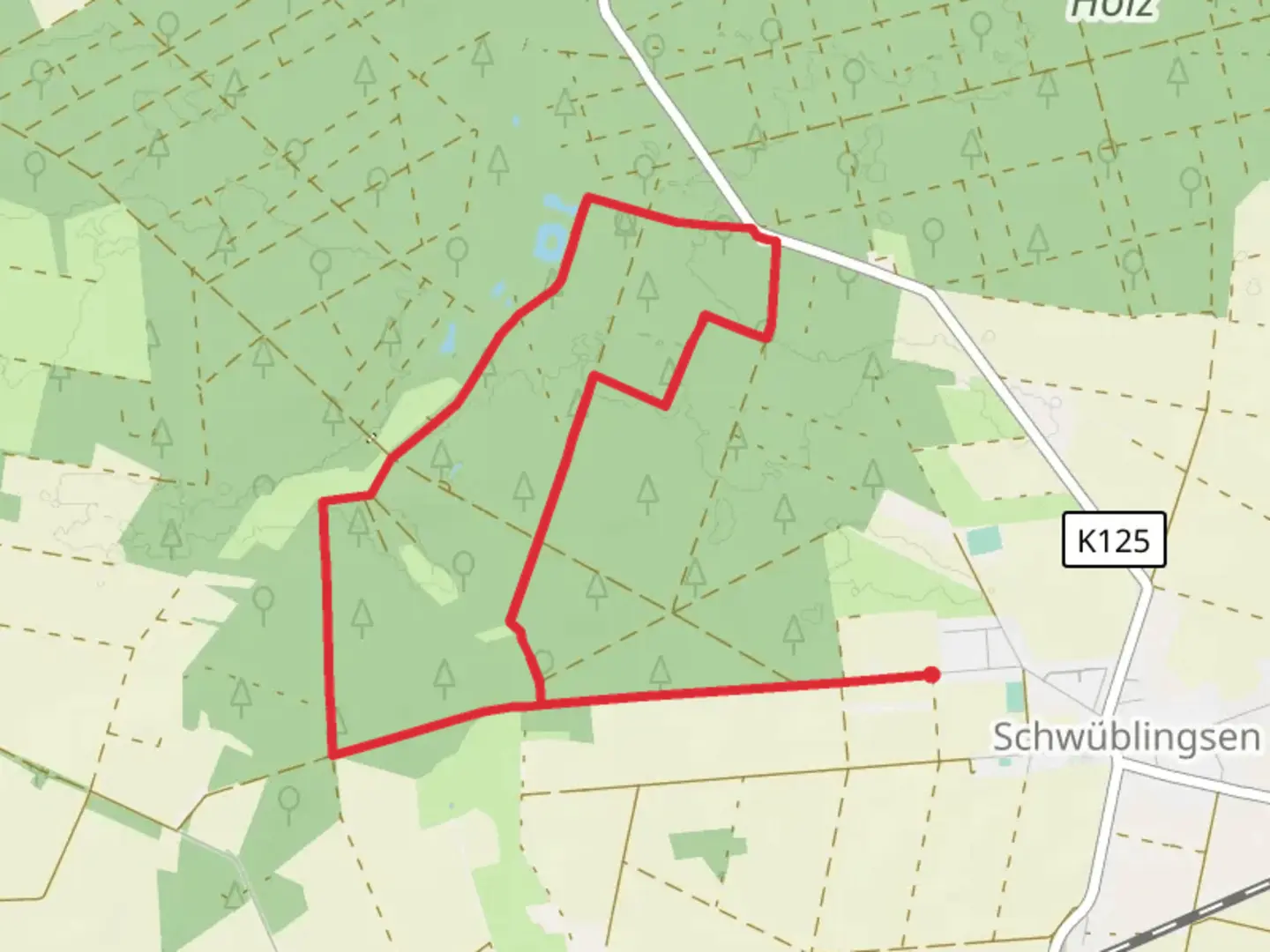 An image depicting the trail Beerbuschstraße Loop - Schwüblingsen and its surrounding area.