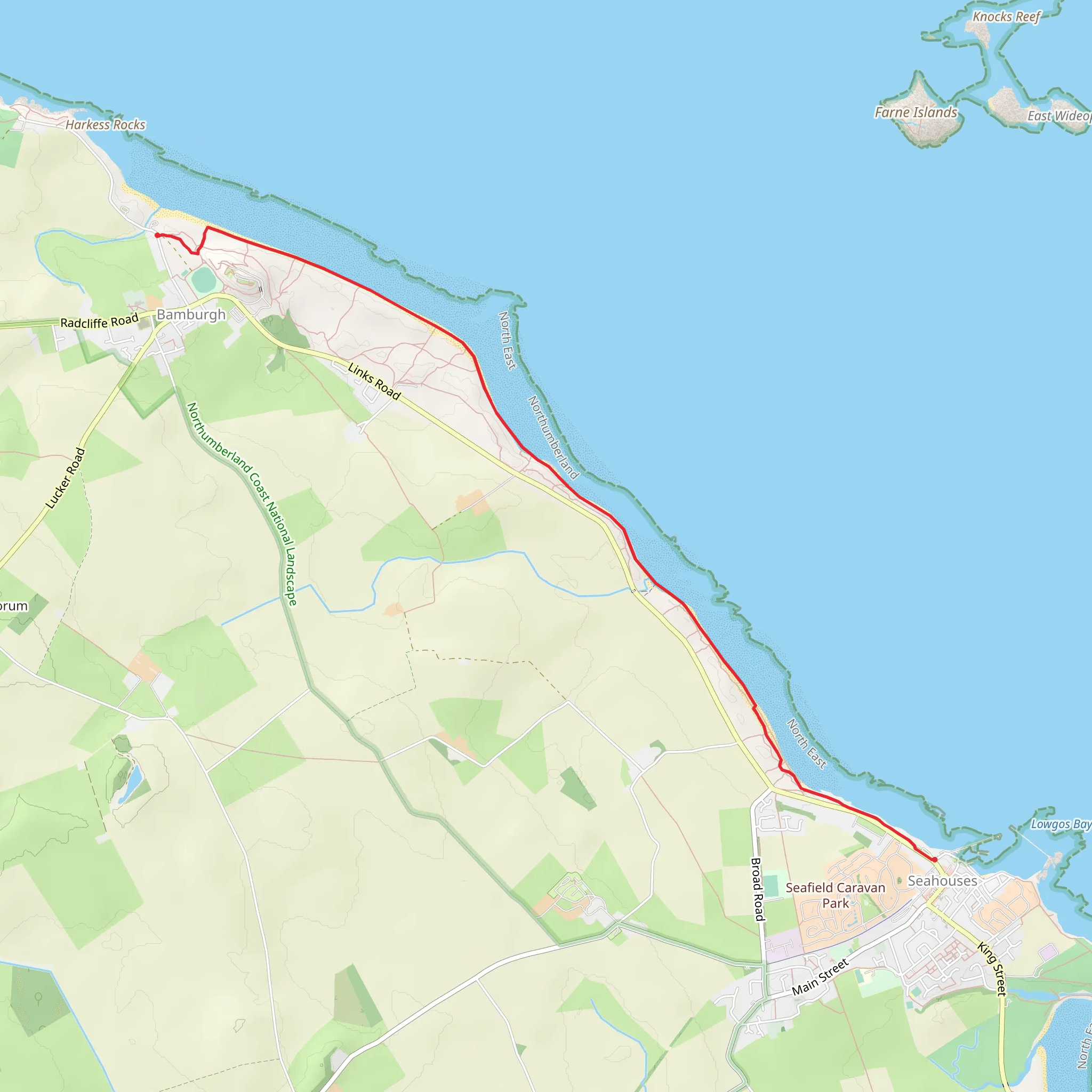 Seahouses to Bamburgh mobile static map