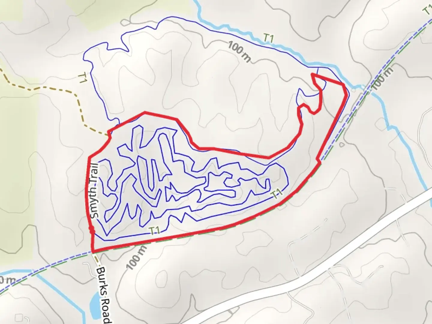 An image depicting the trail Burks Road and High Bridge Loop Trail and its surrounding area.
