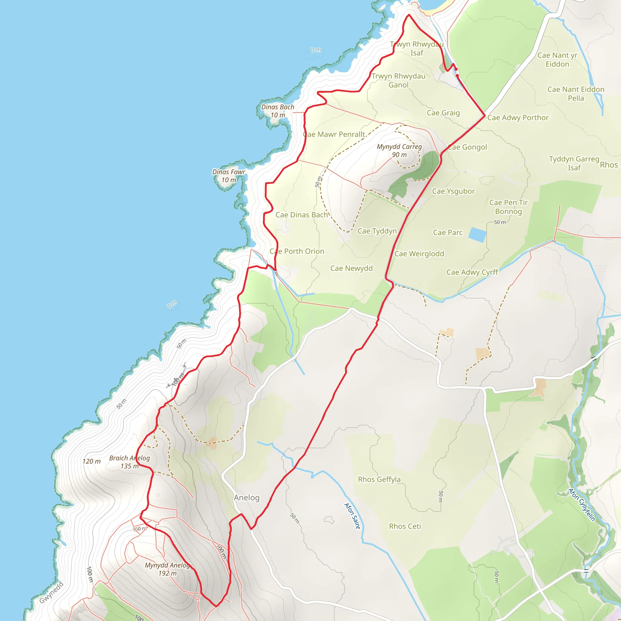 Mynydd Anelog and the Whistling Sands mobile static map