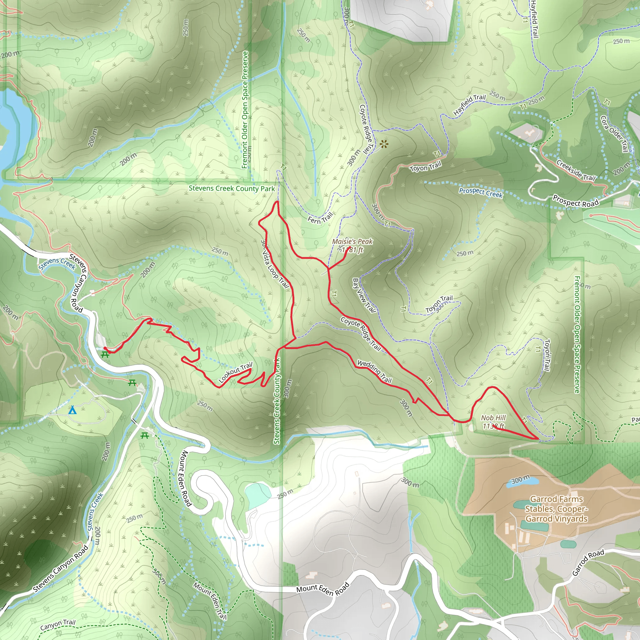 Maisie's Peak and Nob Hill via Lookout Trail and Wedding Trail mobile static map