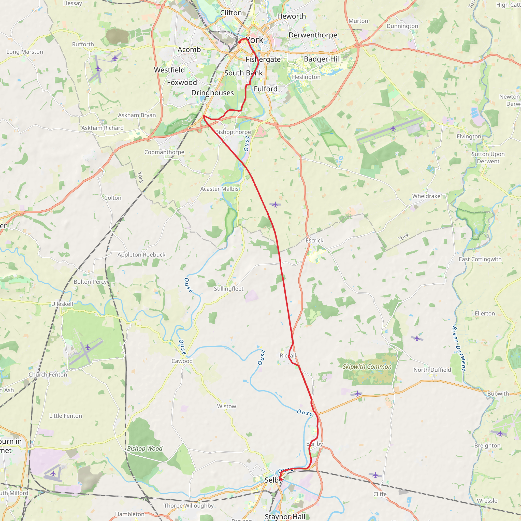 York to Selby Walk mobile static map