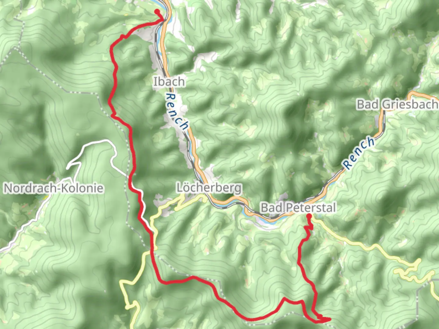 An image depicting the trail Oppenau to Bad Peterstal Walk and its surrounding area.