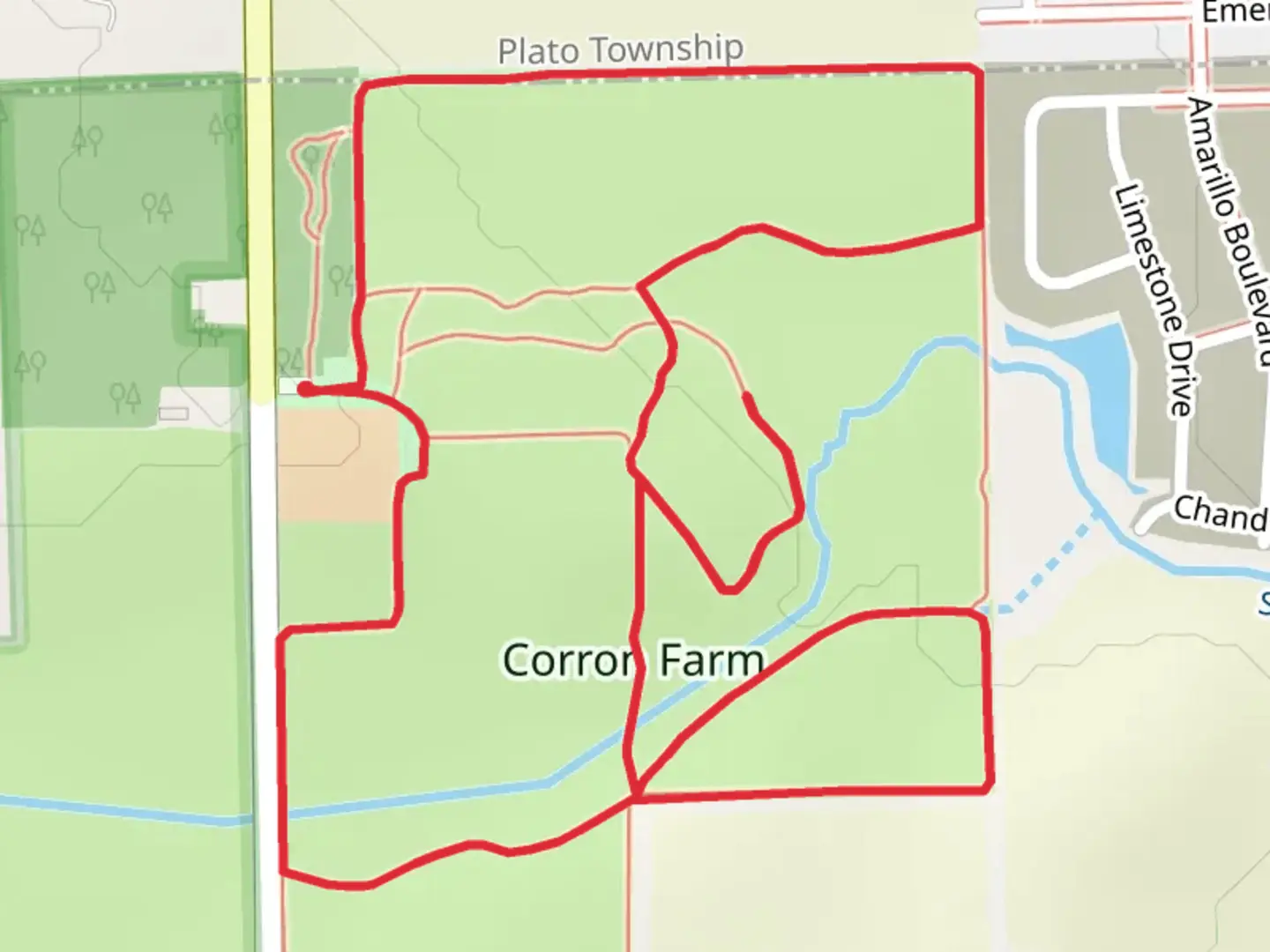 An image depicting the trail Corron Farm Loop and its surrounding area.