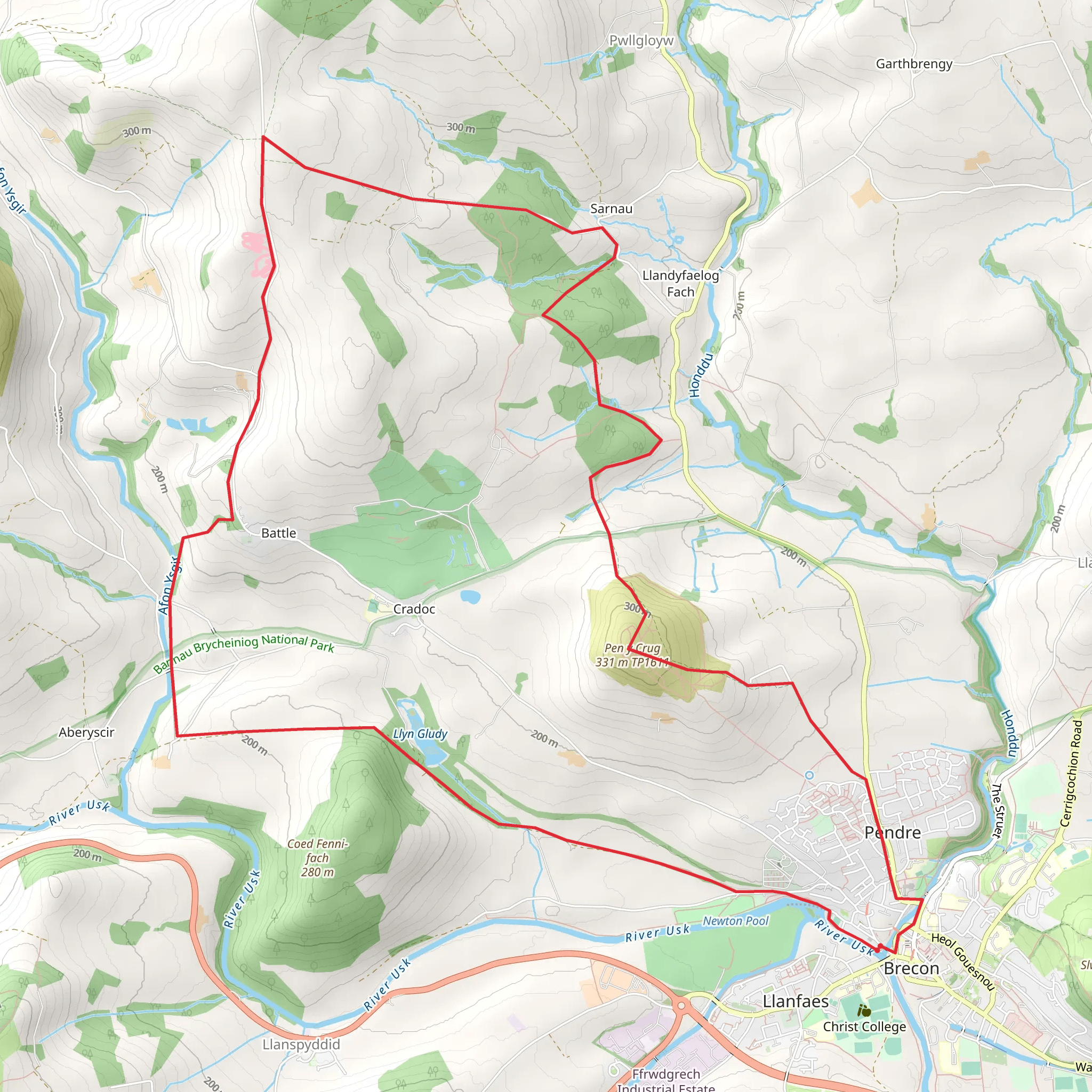 Pen-y-crug, Sarnau and Battle from Brecon mobile static map