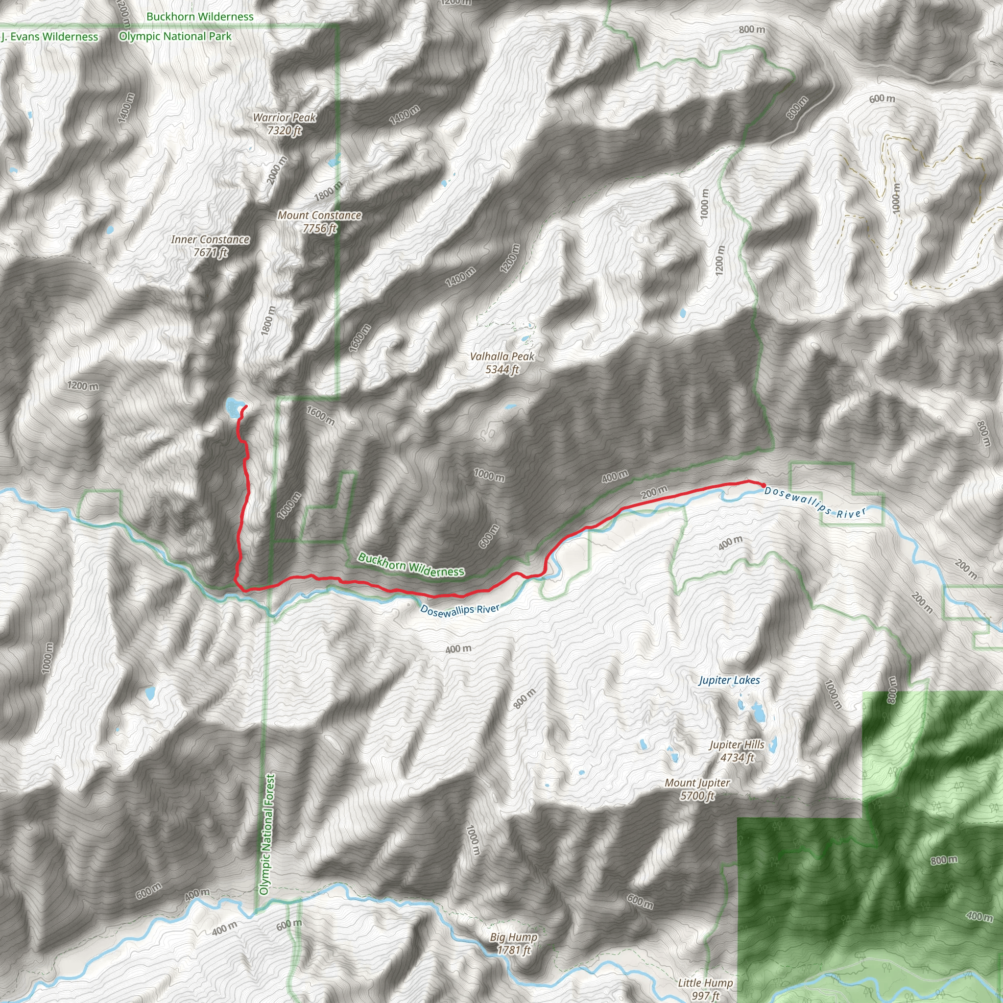 Lake Constance via Dosewallips River Road Trail mobile static map