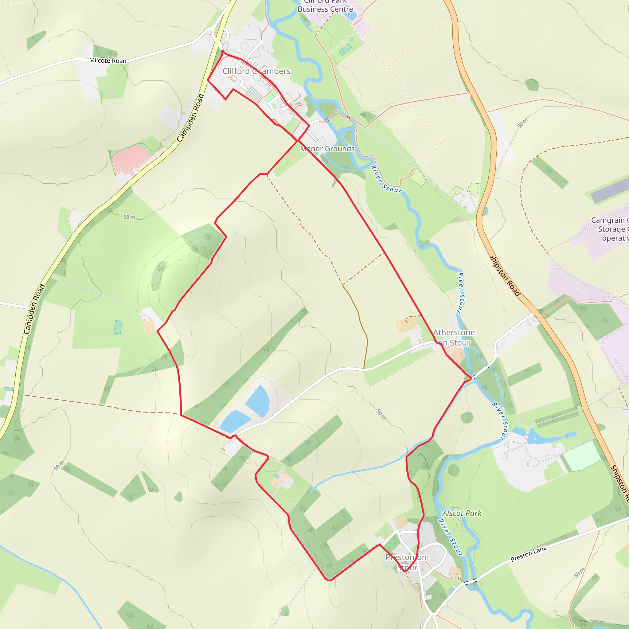 Clifford Chamber to Preston on Stour Loop mobile static map