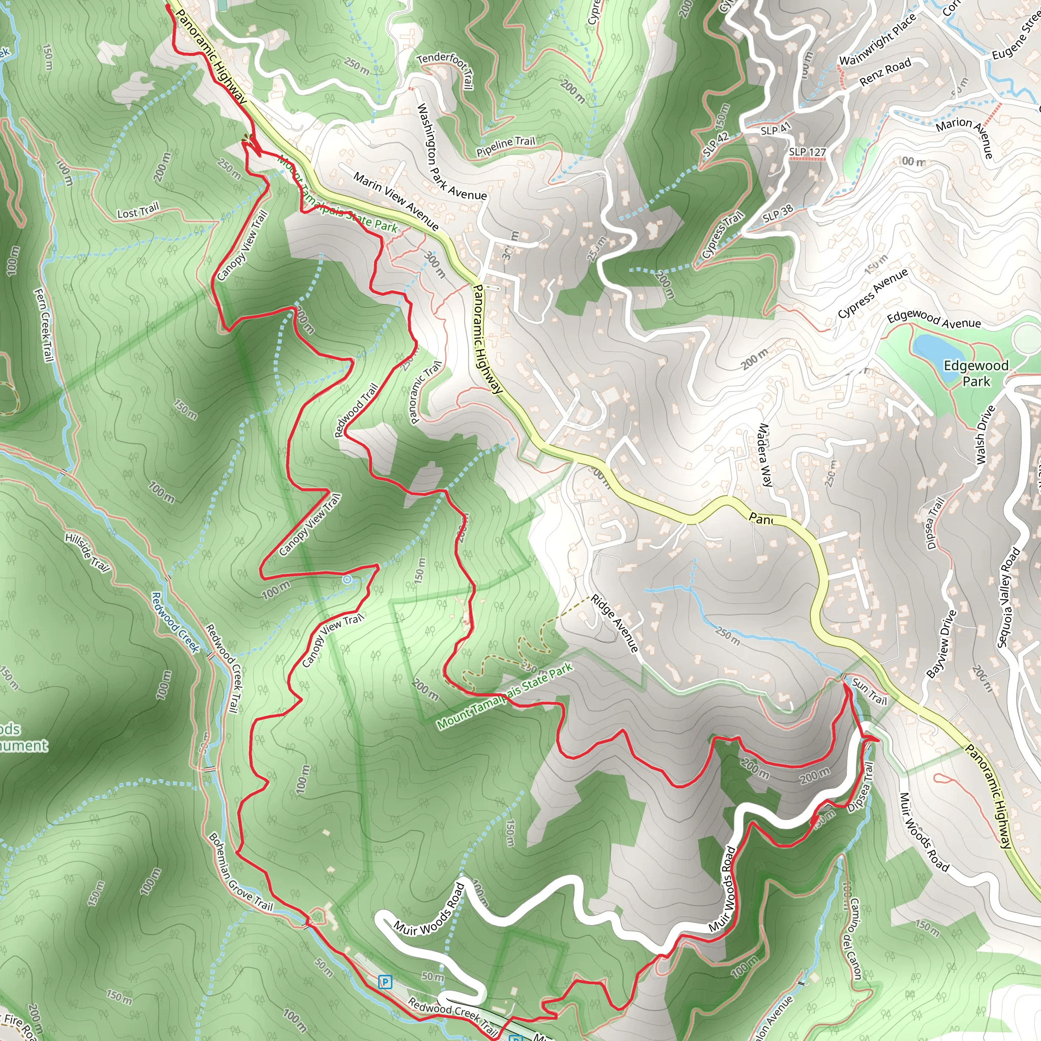 Ocrean View, Canopy and Redwood Loop Trail mobile static map