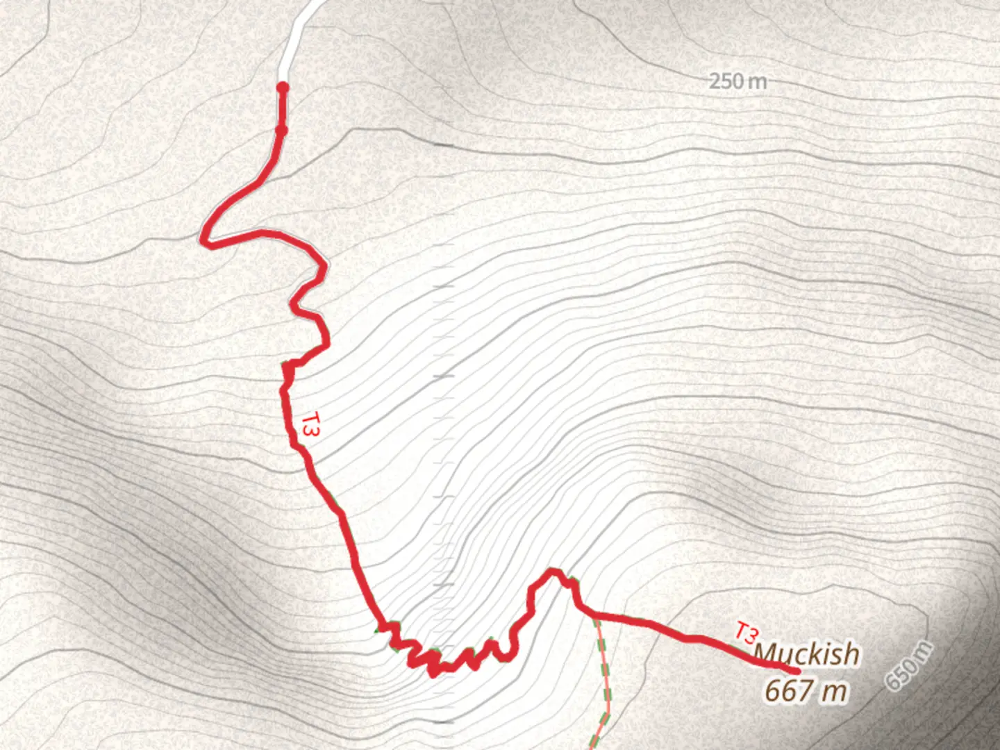 An image depicting the trail Muckish via the Miner's path and its surrounding area.