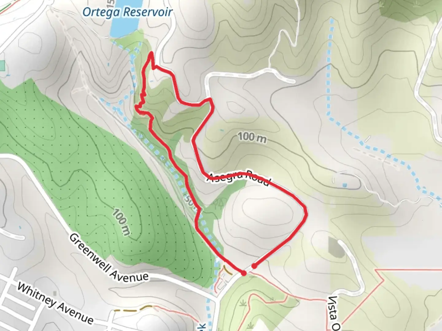 An image depicting the trail Reservoir Trail and Hunt Drive Loop and its surrounding area.