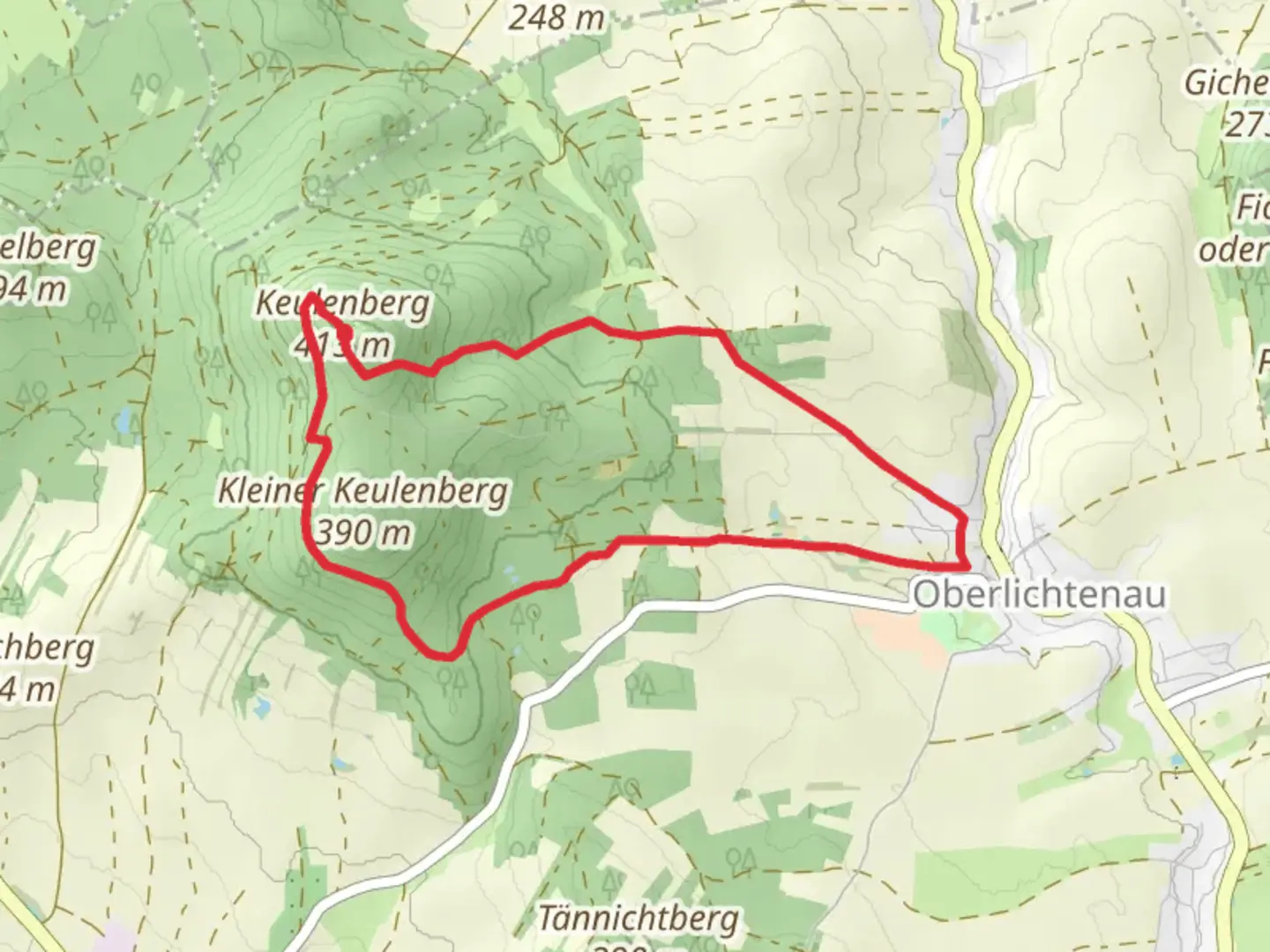 An image depicting the trail Rundweg Oberlichtenau Keulenberg and its surrounding area.